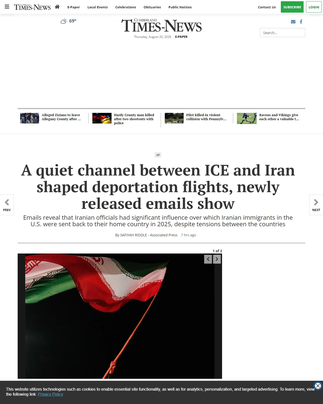 times-news.com as published: A quiet channel between ICE and Iran shaped deportation flights, newly released emails show - The Cumberland Times-News