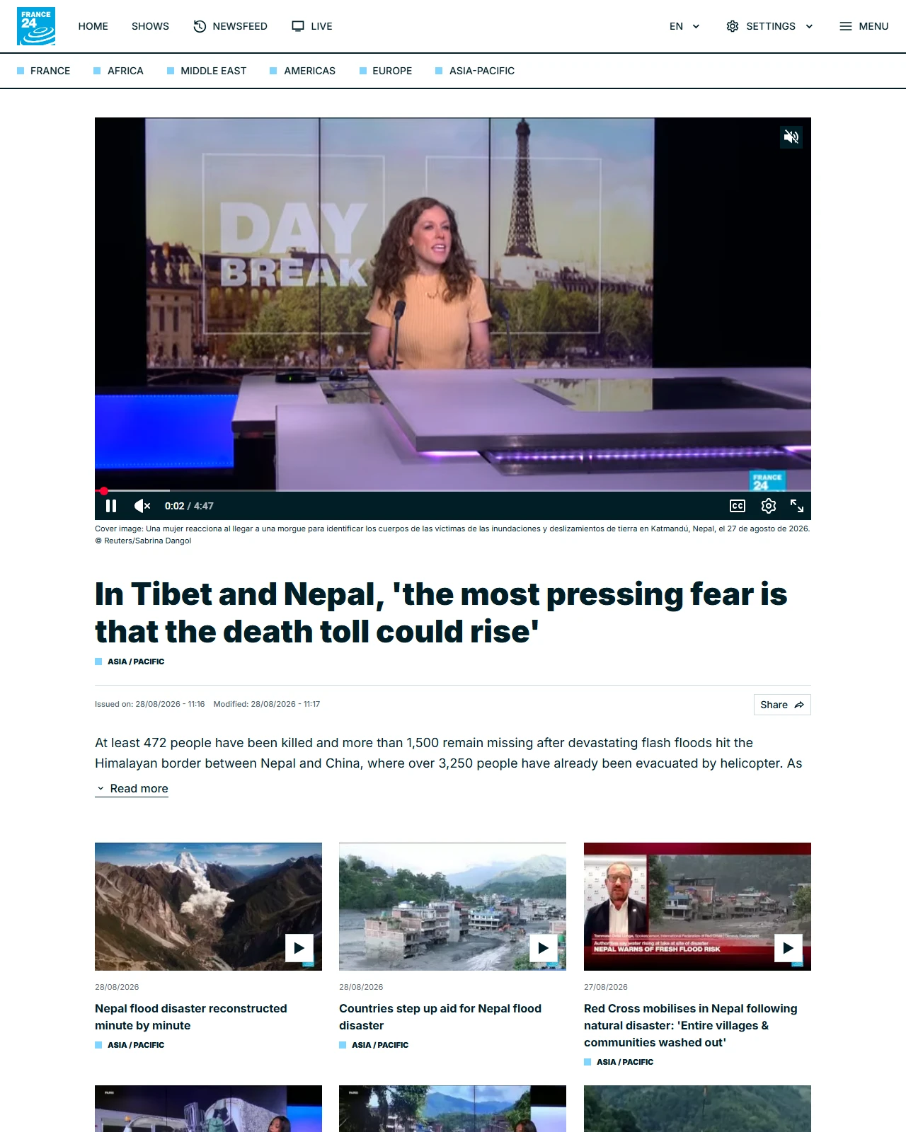france24.com as published: In Tibet and Nepal, 'the most pressing fear is that the death toll could rise'