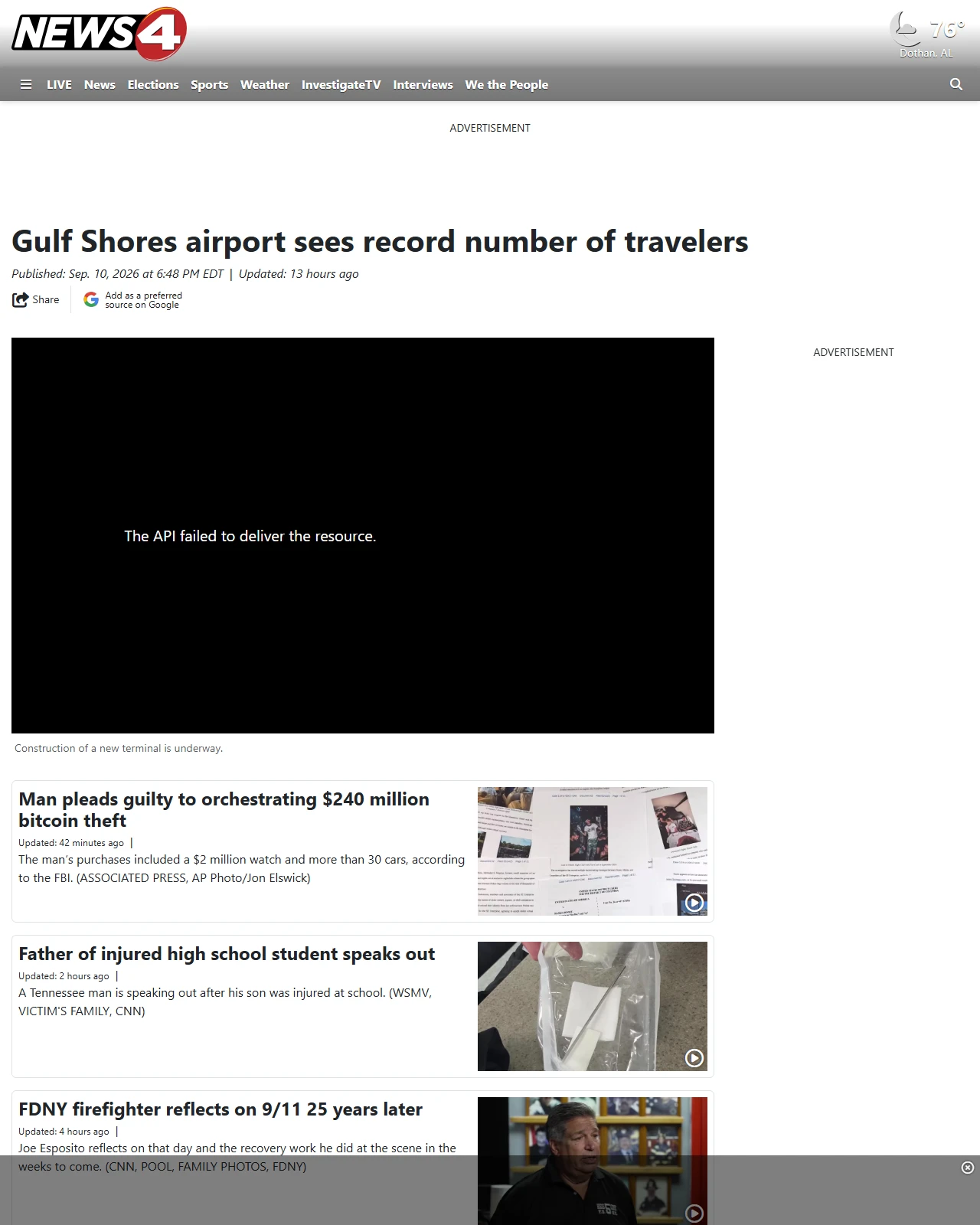 wtvy.com as published: Gulf Shores airport sees record number of travelers