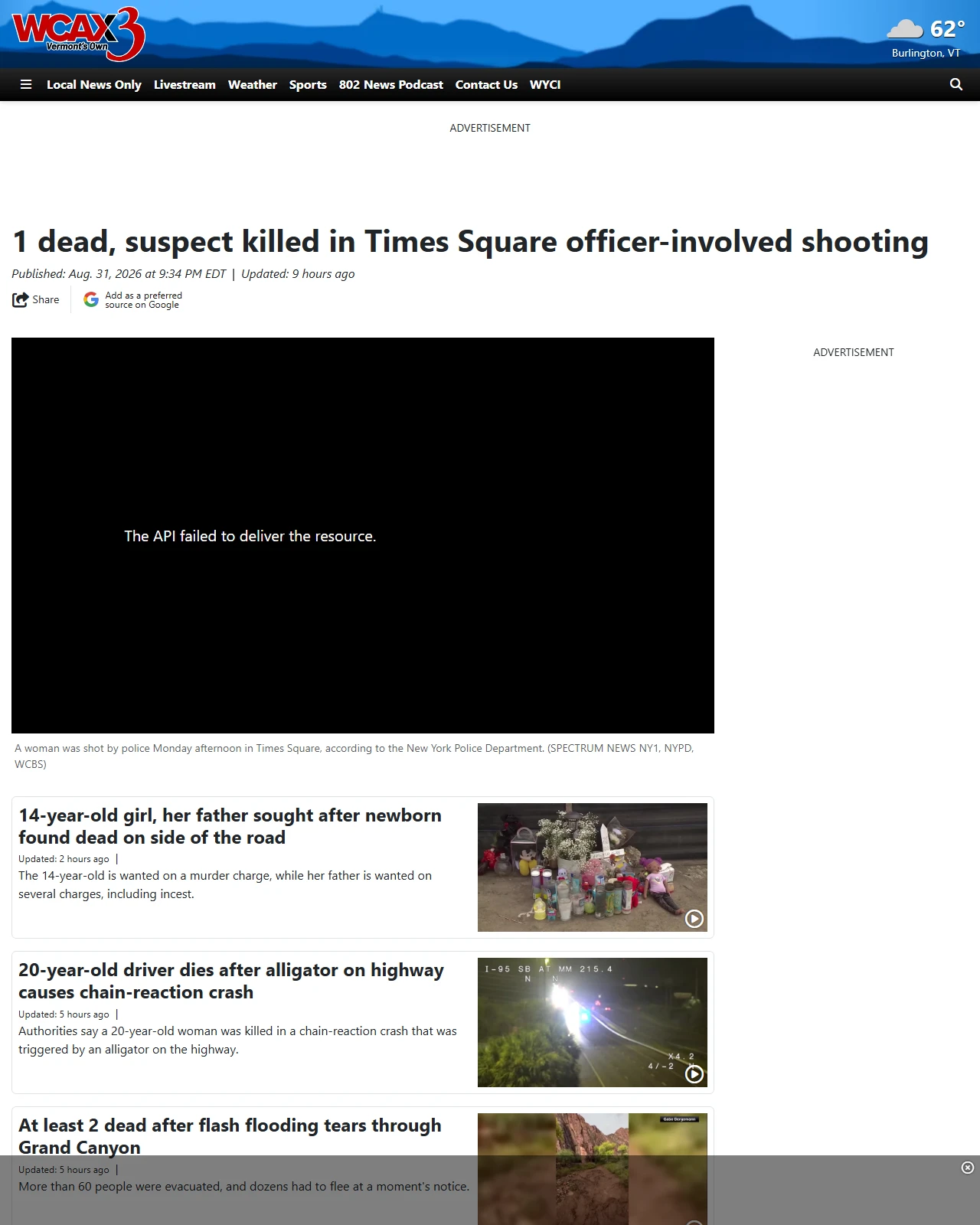 wcax.com as published: 1 dead, suspect killed in Times Square officer-involved shooting