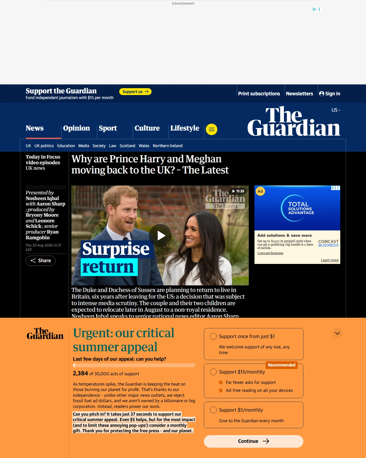theguardian.com as published: Why are Prince Harry and Meghan moving back to the UK? – The Latest