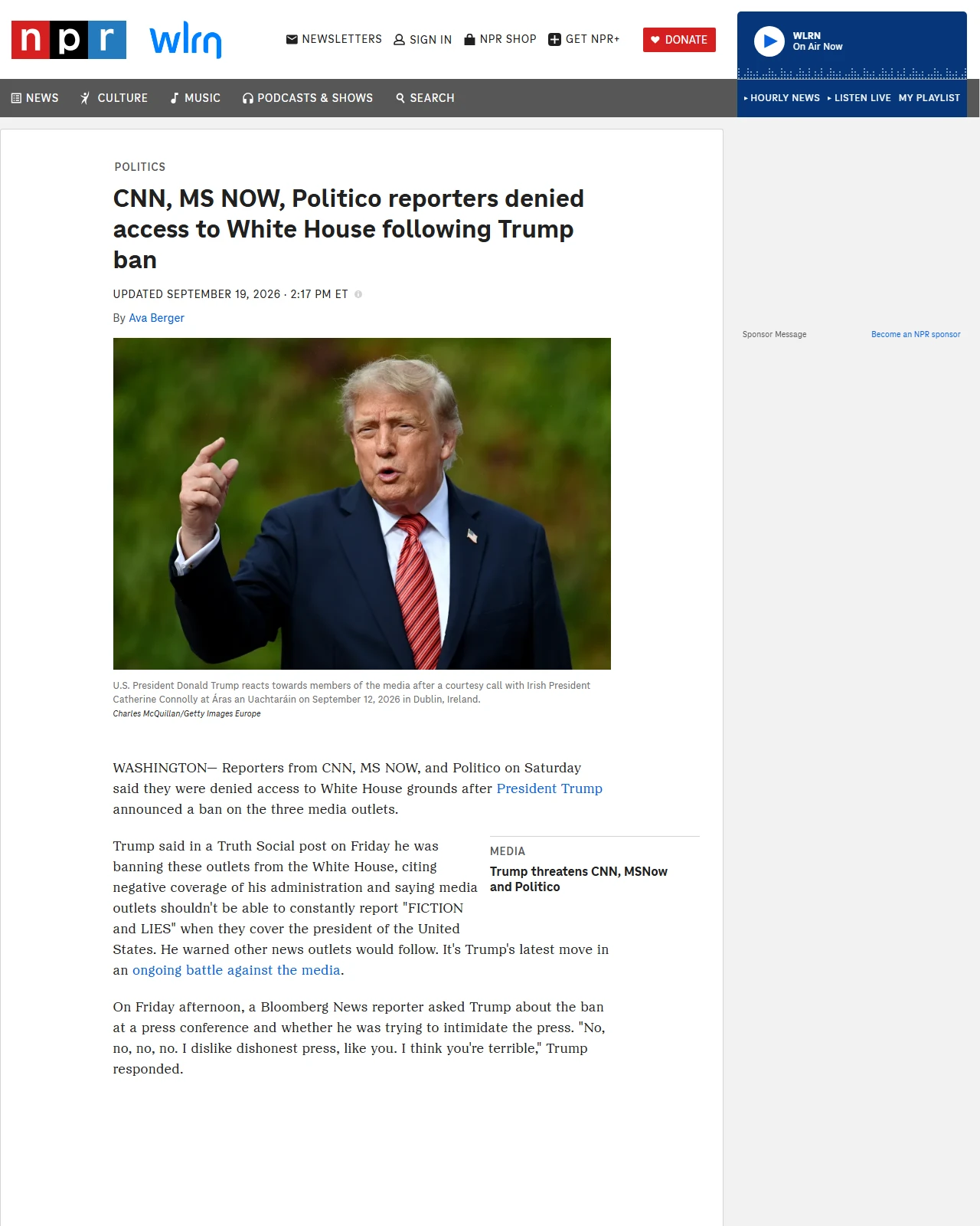 npr.org as published: CNN, MS NOW, Politico reporters denied access to White House following Trump ban