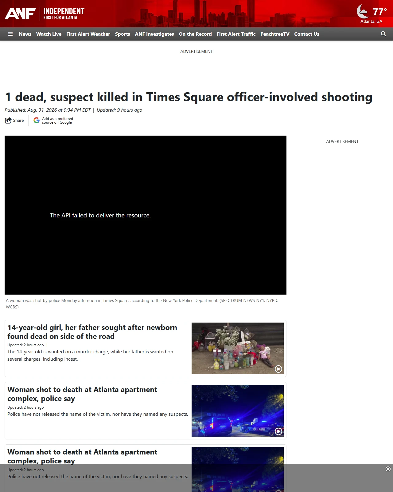 atlantanewsfirst.com as published: 1 dead, suspect killed in Times Square officer-involved shooting