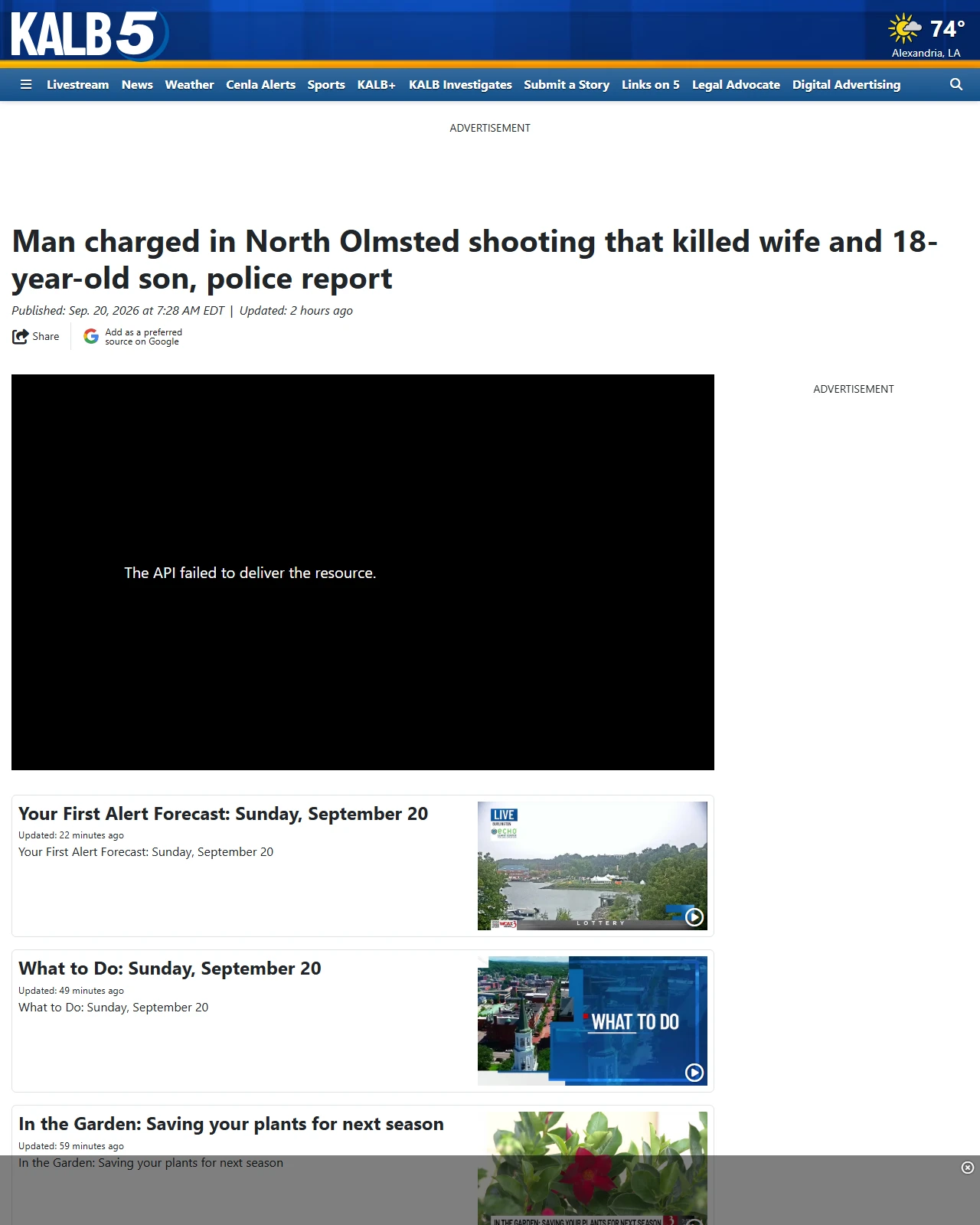 kalb.com as published: Man charged in North Olmsted shooting that killed wife and 18-year-old son, police report