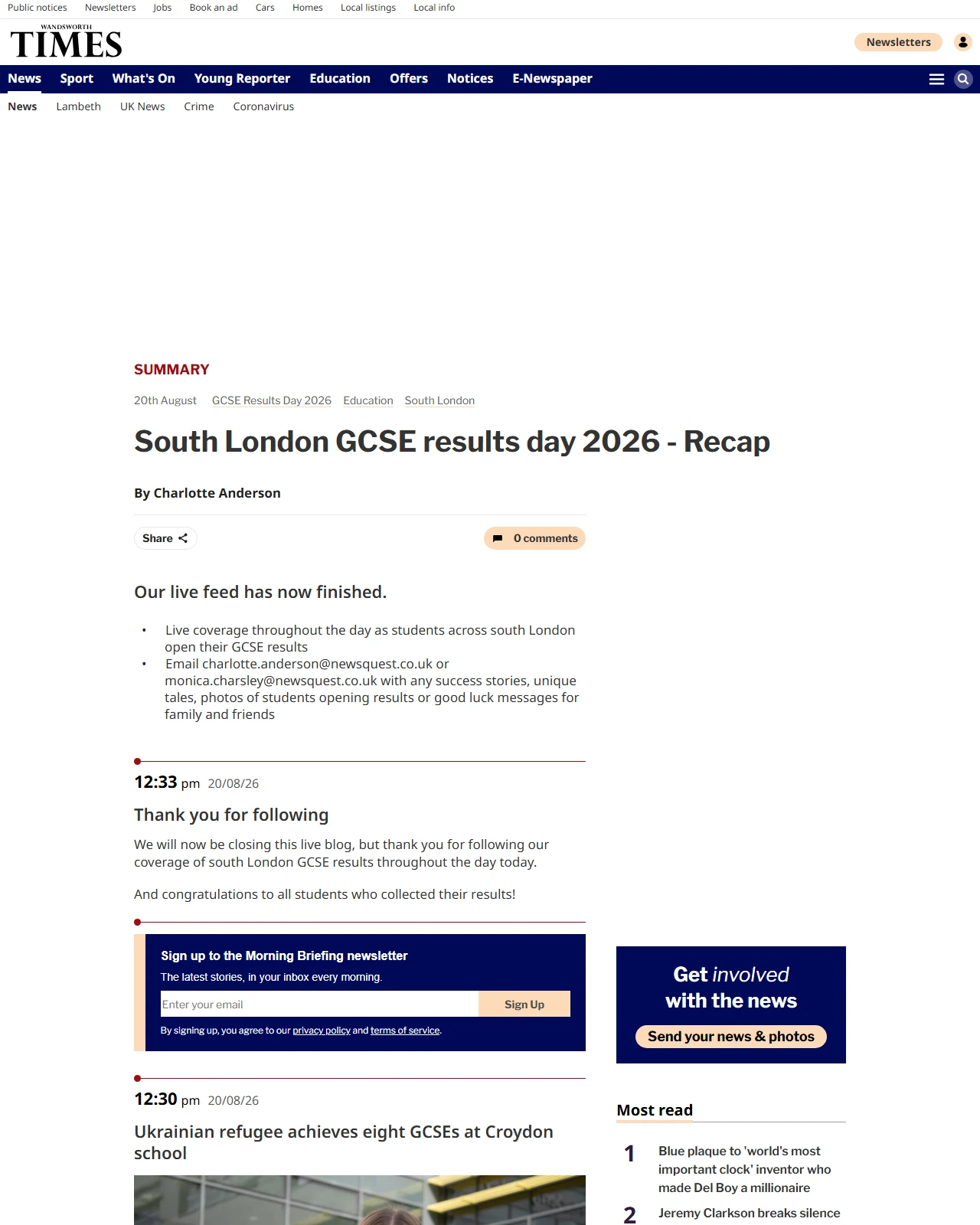 wandsworthguardian.co.uk as published: Students from across south London collect GCSE results - Recap