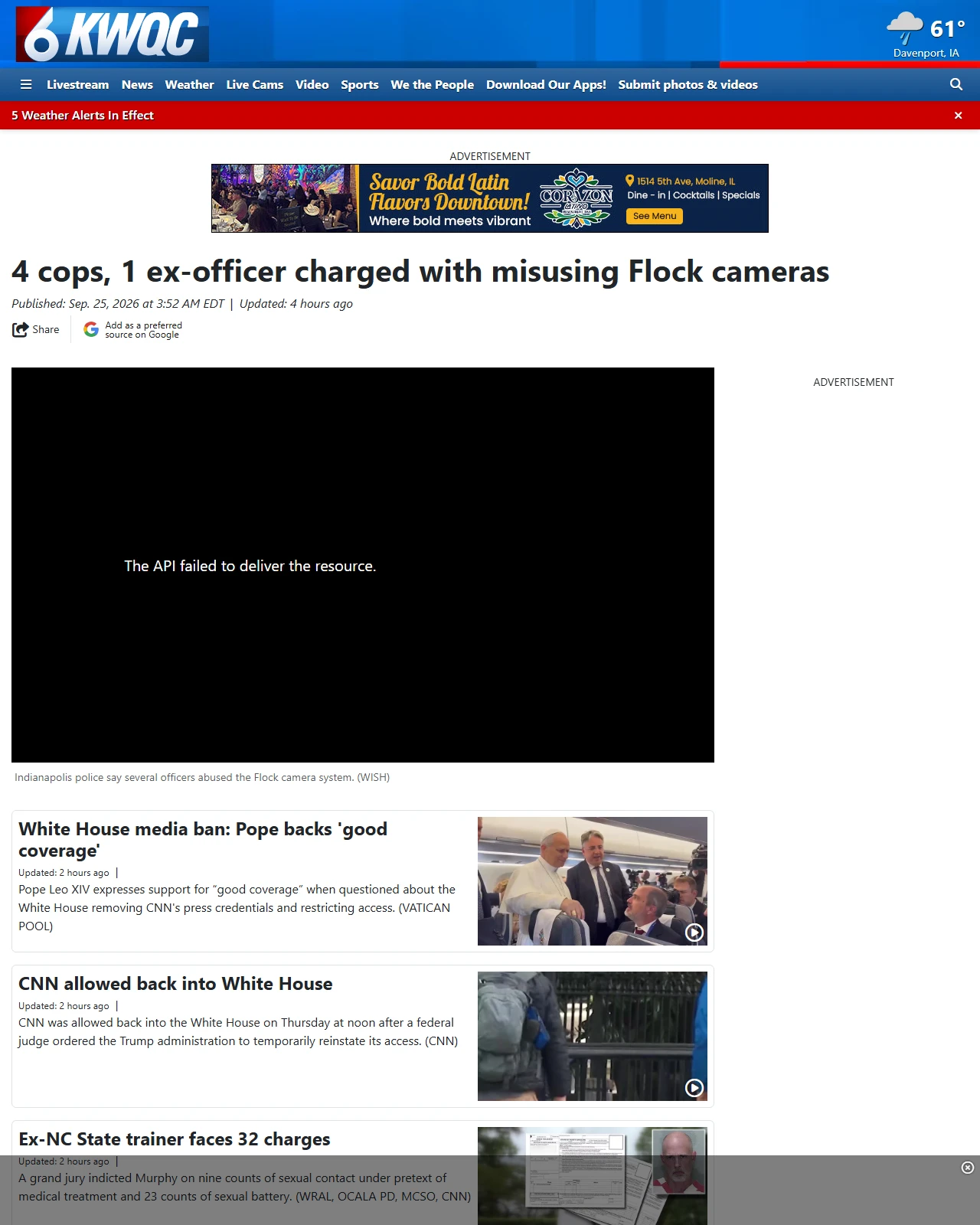 kwqc.com as published: 4 cops, 1 ex-officer charged with misusing Flock cameras