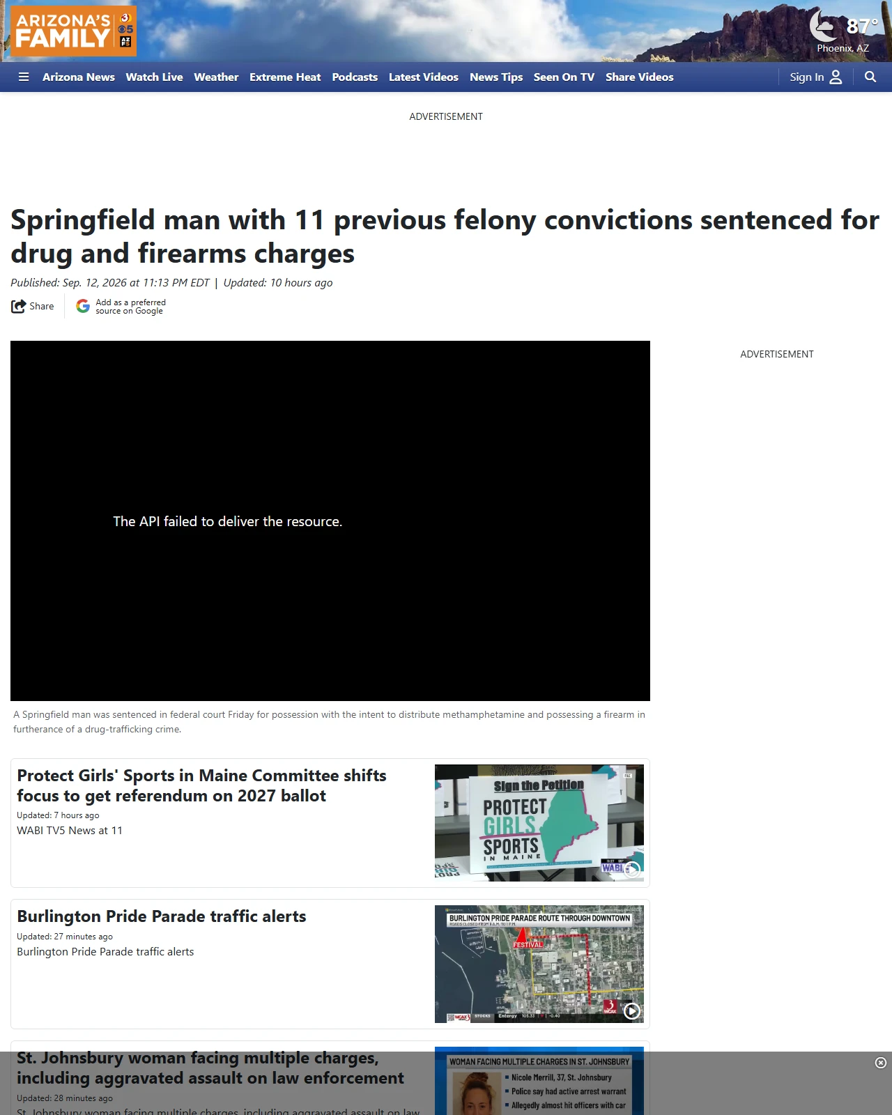 azfamily.com as published: Springfield man with 11 previous felony convictions sentenced for drug and firearms charges