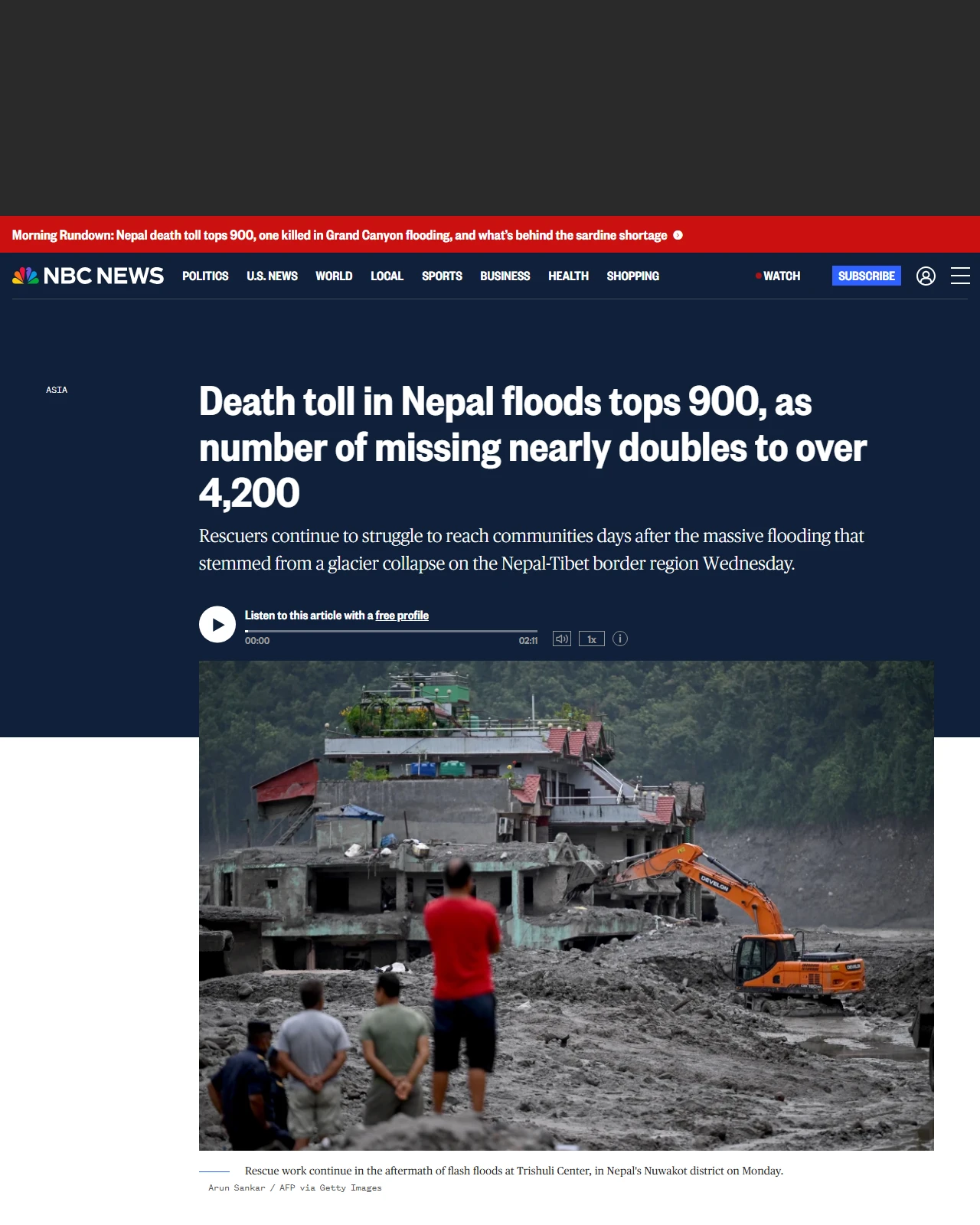 nbcnews.com as published: Death toll in Nepal floods tops 900, number of missing nearly doubles to over 4,200