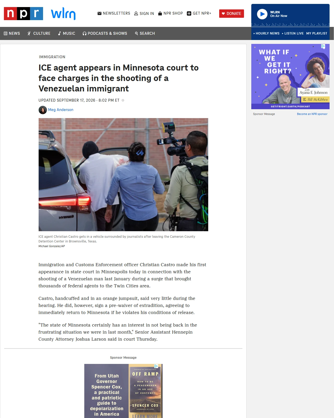npr.org as published: ICE agent appears in Minnesota court to face charges in the shooting of a Venezuelan immigrant