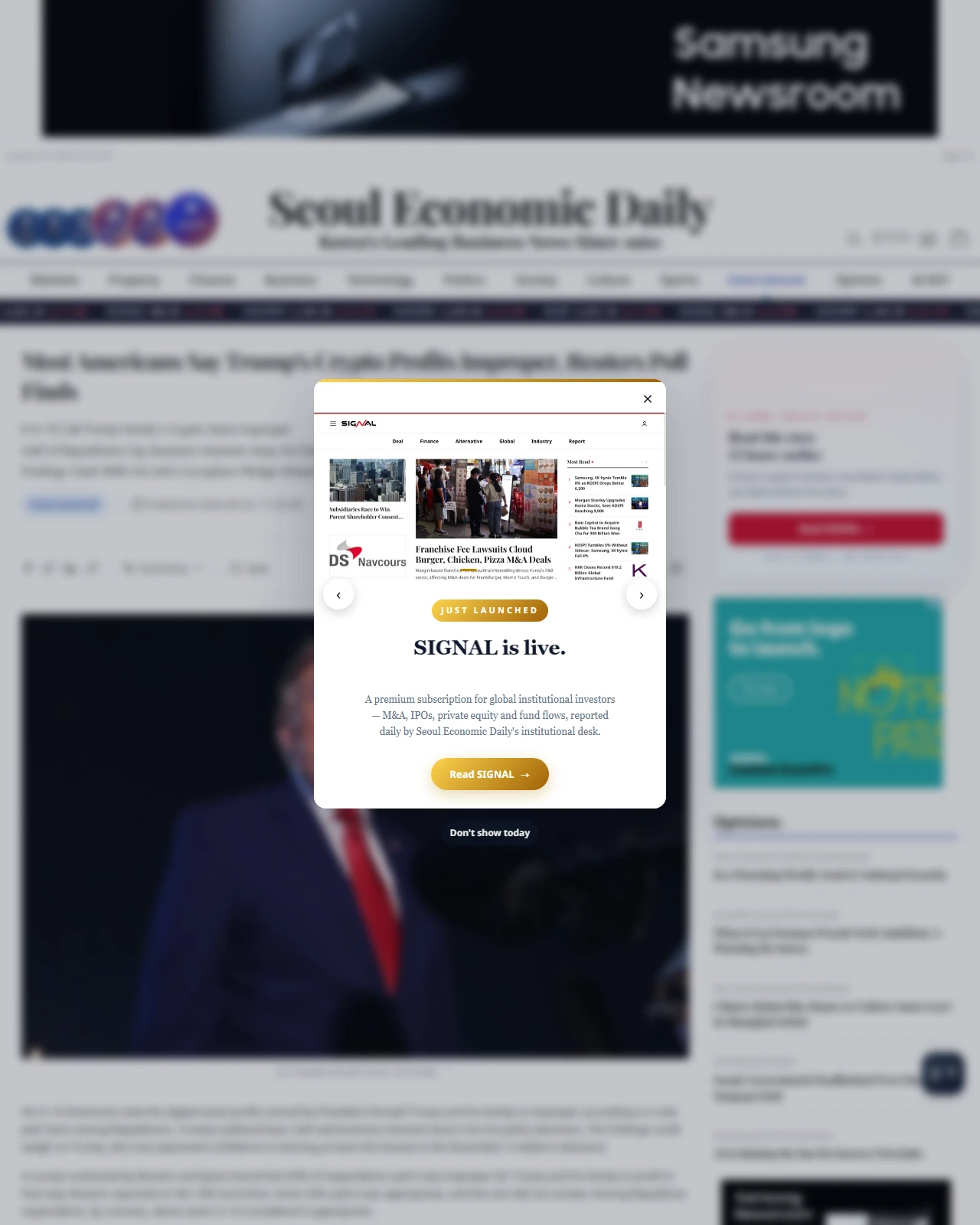 en.sedaily.com as published: Most Americans Say Trump's Crypto Profits Improper, Reuters Poll Finds