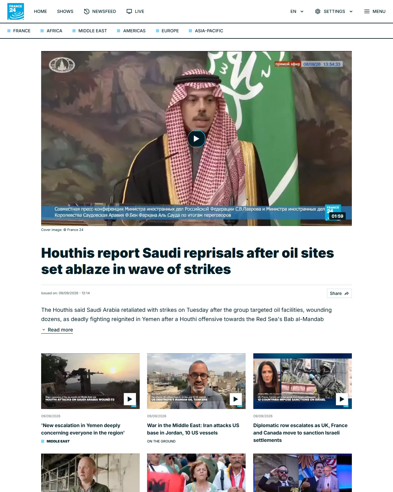france24.com as published: Houthis report Saudi reprisals after oil sites set ablaze in wave of strikes