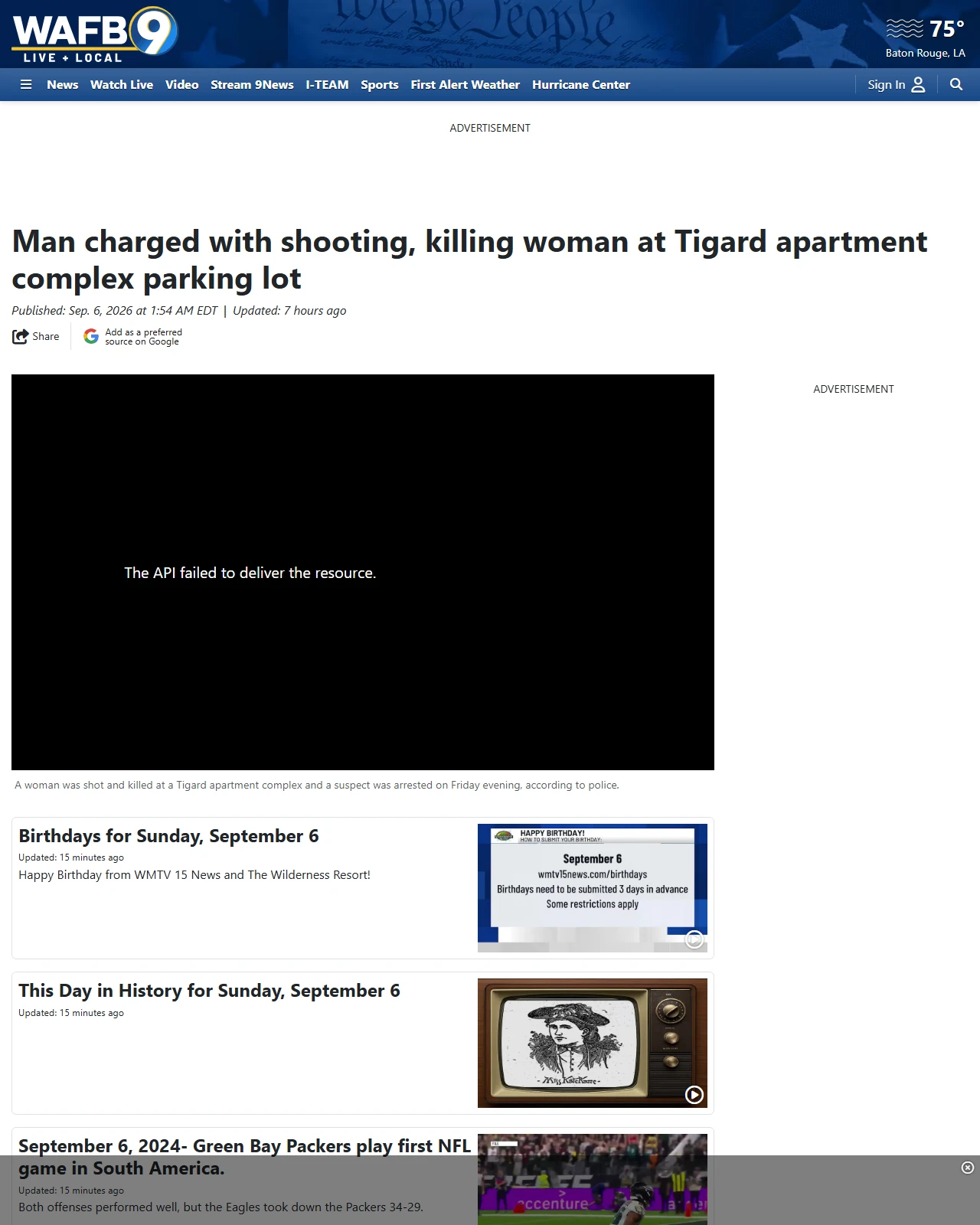 wafb.com as published: Man charged with shooting, killing woman at Tigard apartment complex parking lot