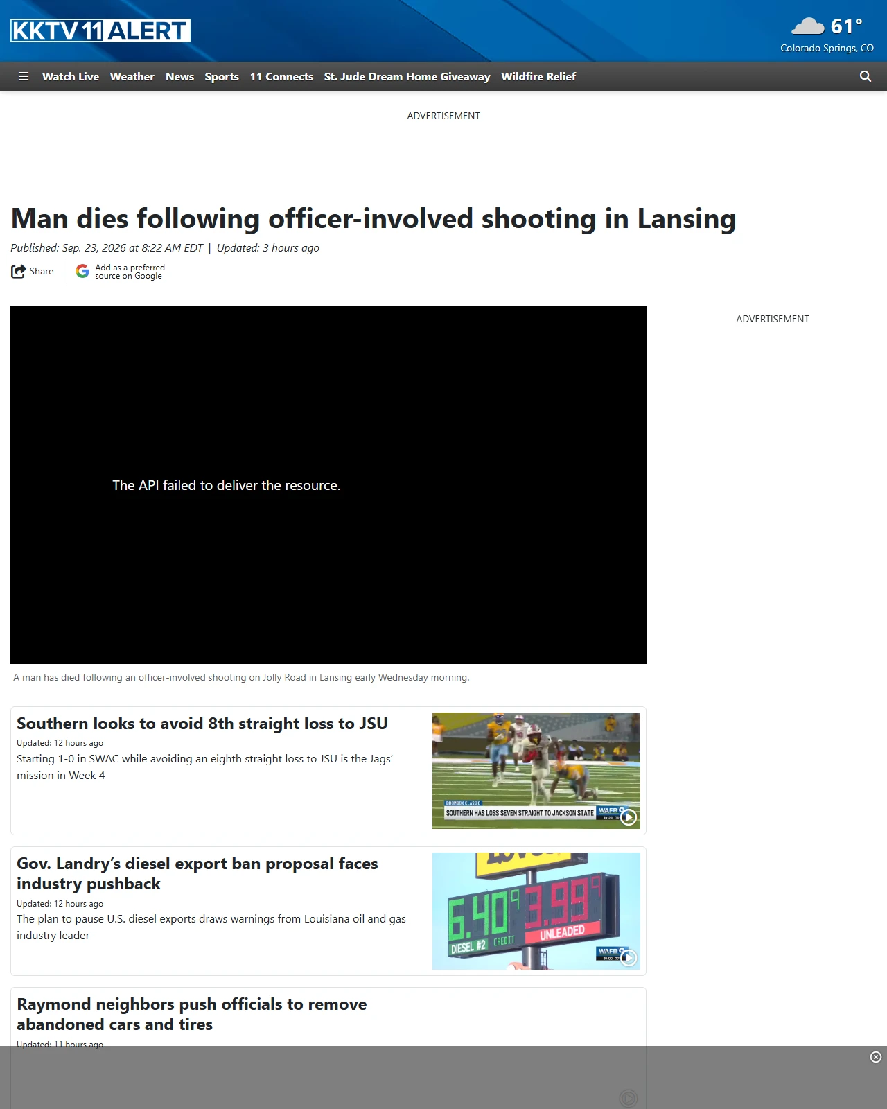 kktv.com as published: Man dies following officer-involved shooting in Lansing