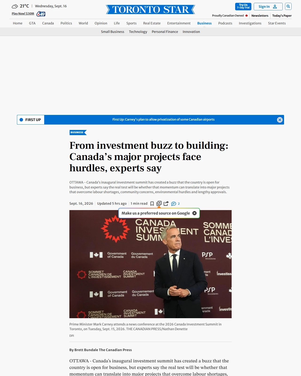 thestar.com as published: From investment buzz to building: Canada’s major projects face hurdles, experts say