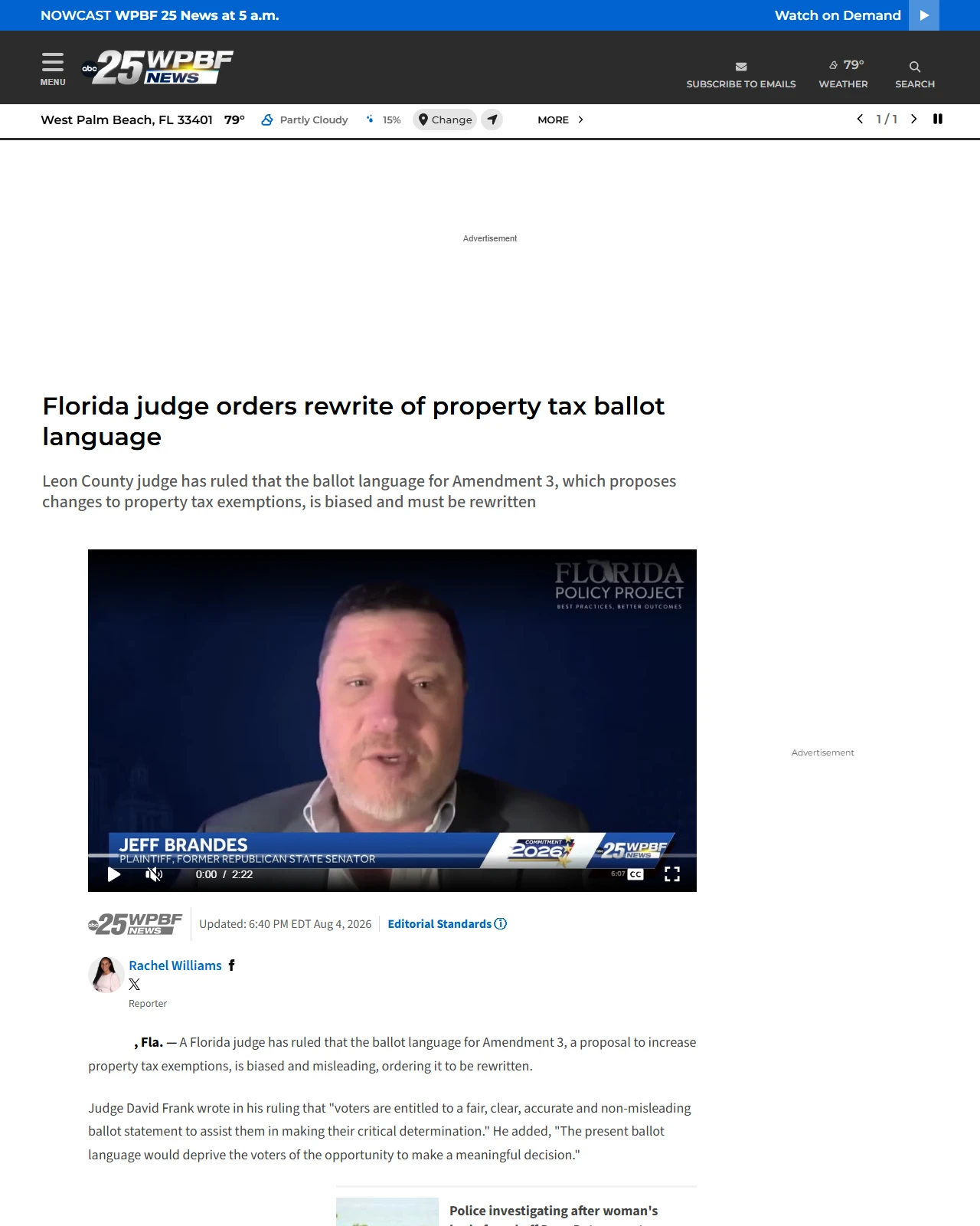 wpbf.com as published: Florida judge orders rewrite of property tax ballot language