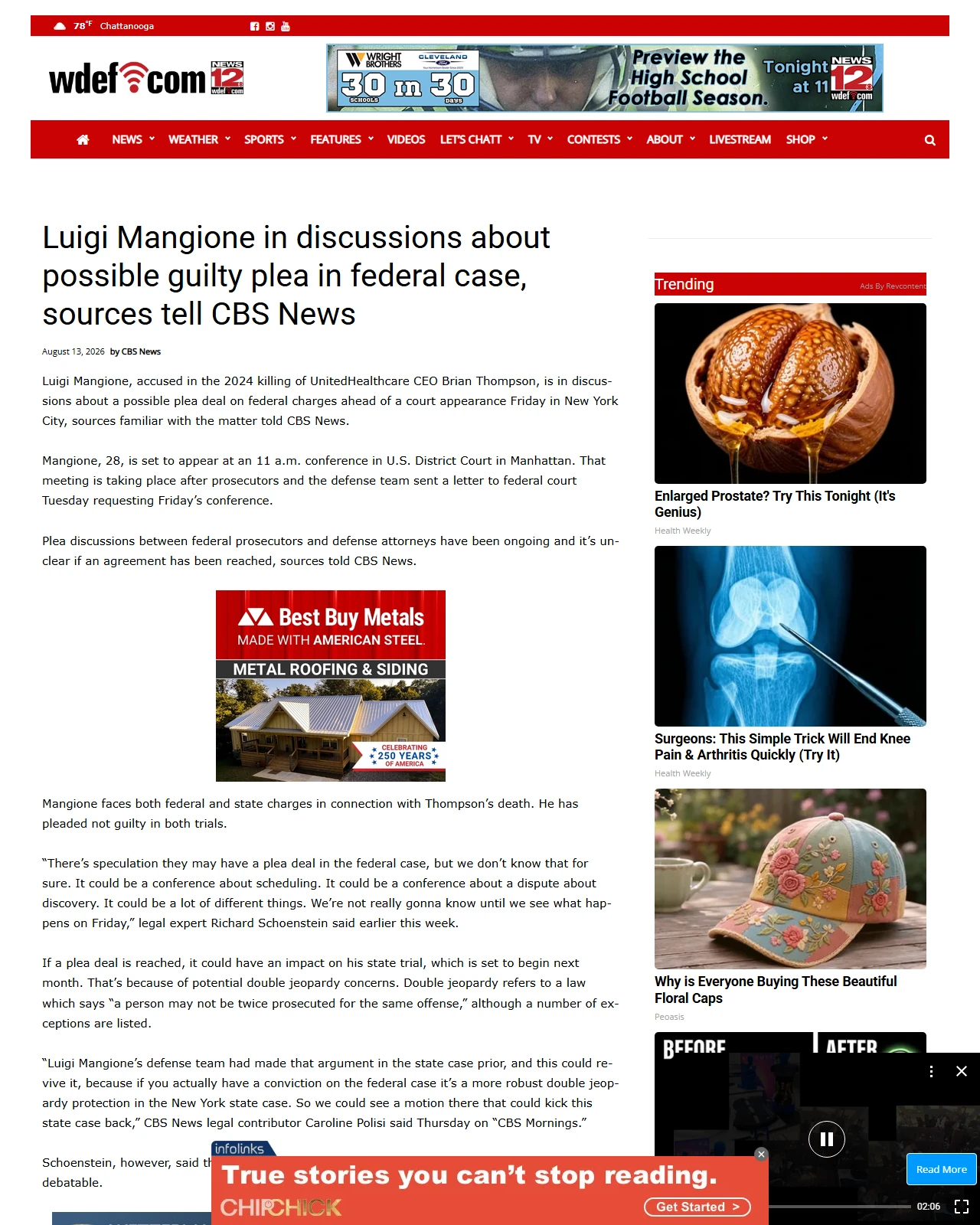 wdef.com as published: Luigi Mangione in discussions about possible guilty plea in federal case, sources tell CBS News