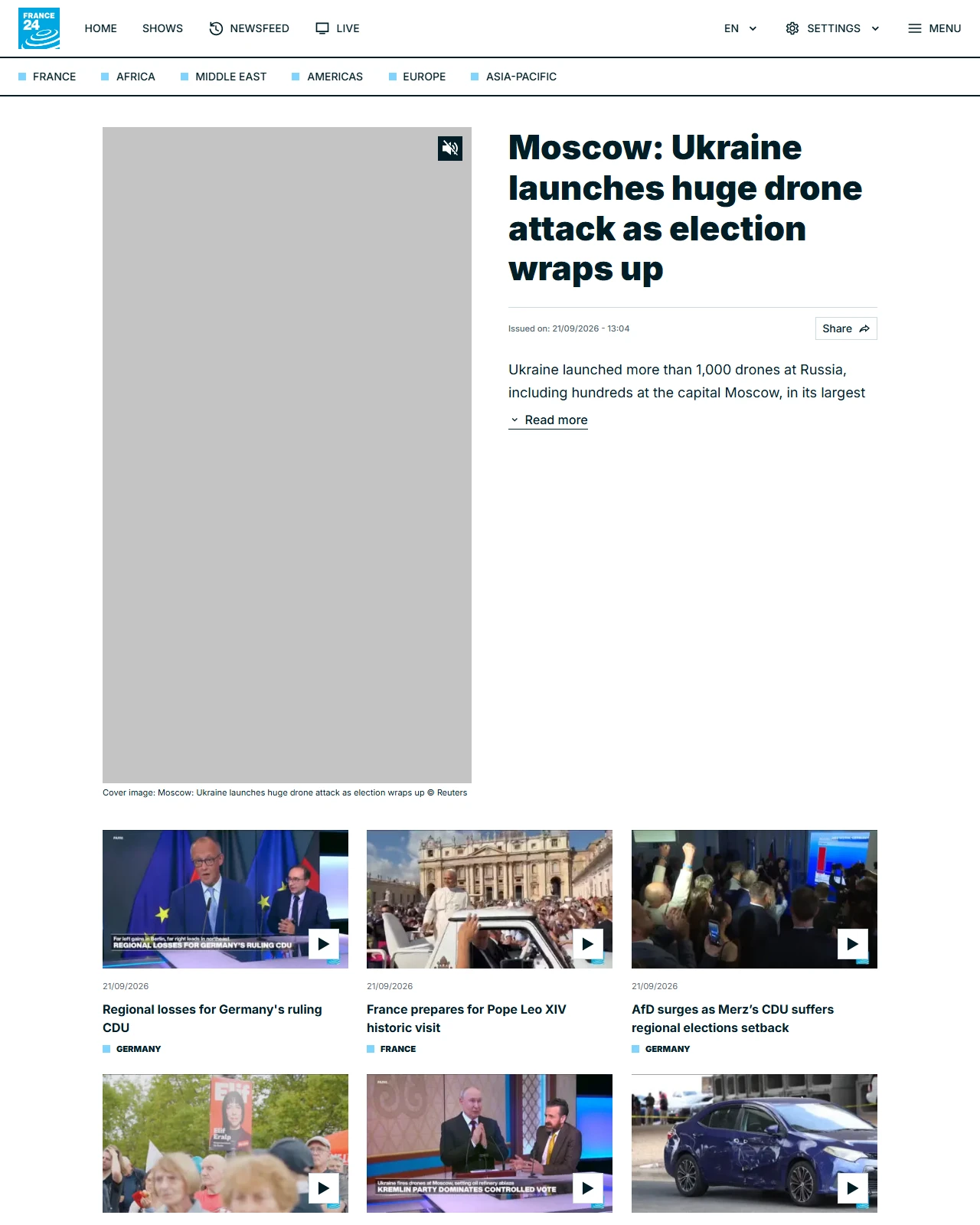 france24.com as published: Moscow: Ukraine launches huge drone attack as election wraps up