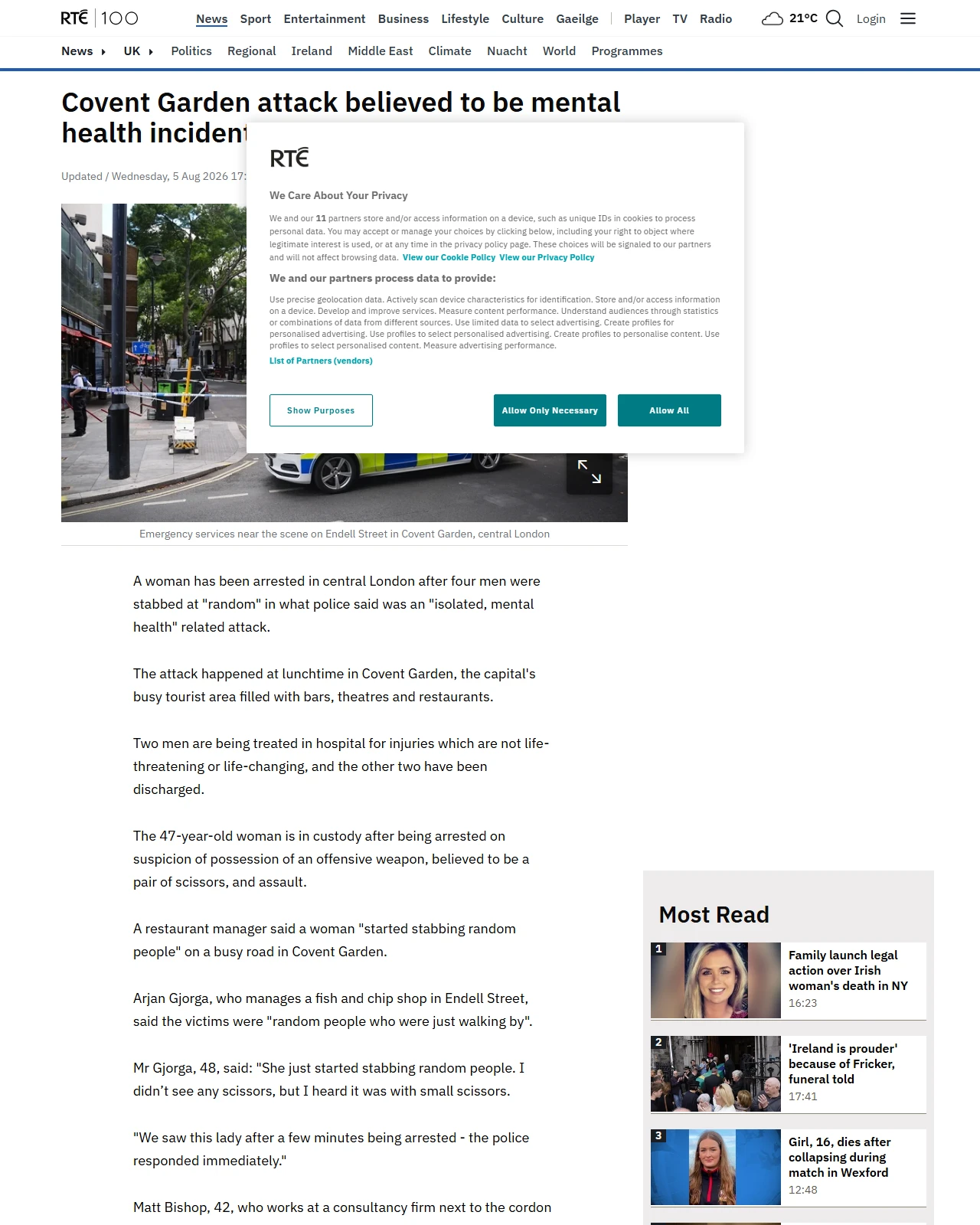 rte.ie as published: Covent Garden attack thought to be mental health incident