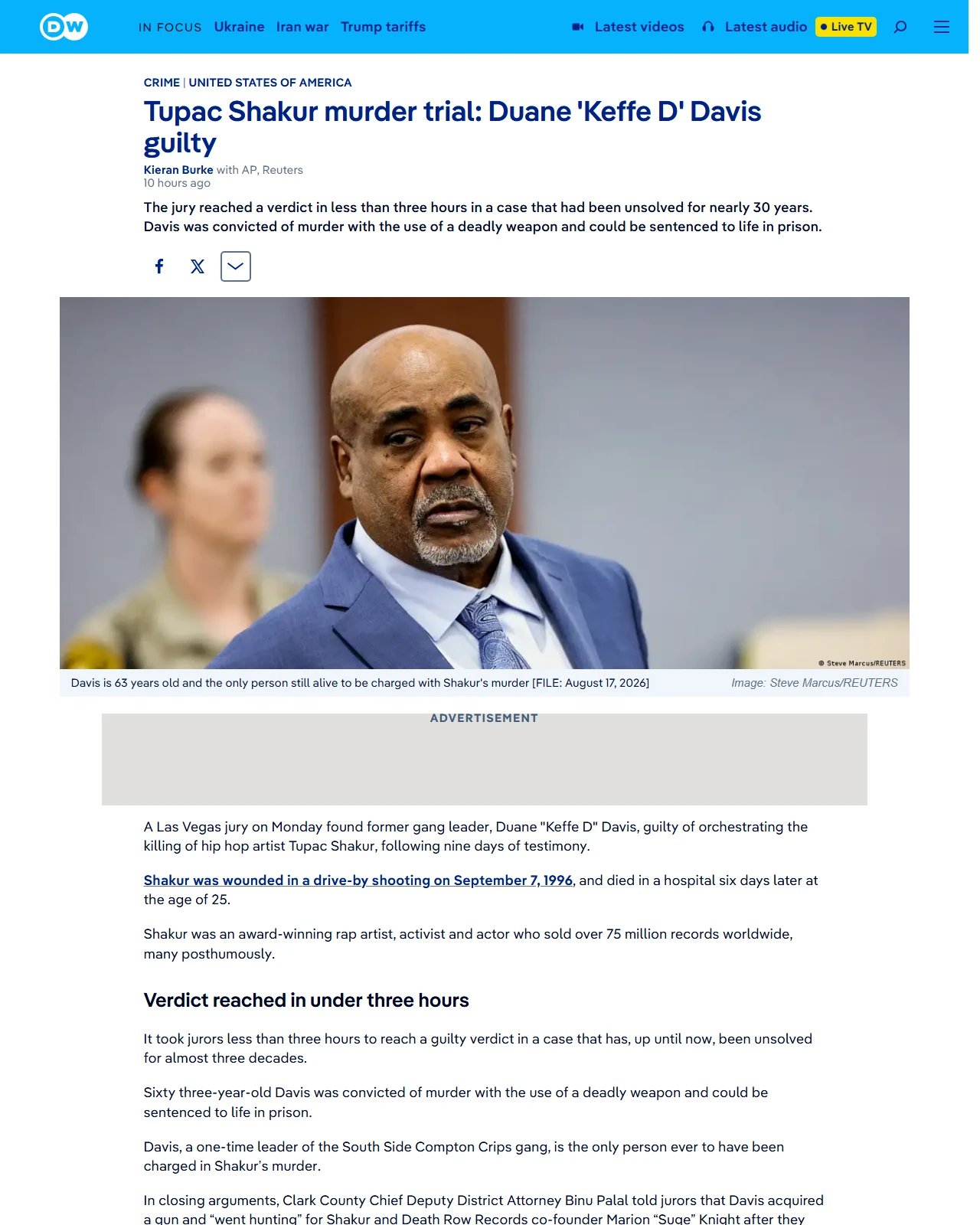 dw.com as published: Tupac Shakur murder trial: Duane 'Keffe D' Davis guilty