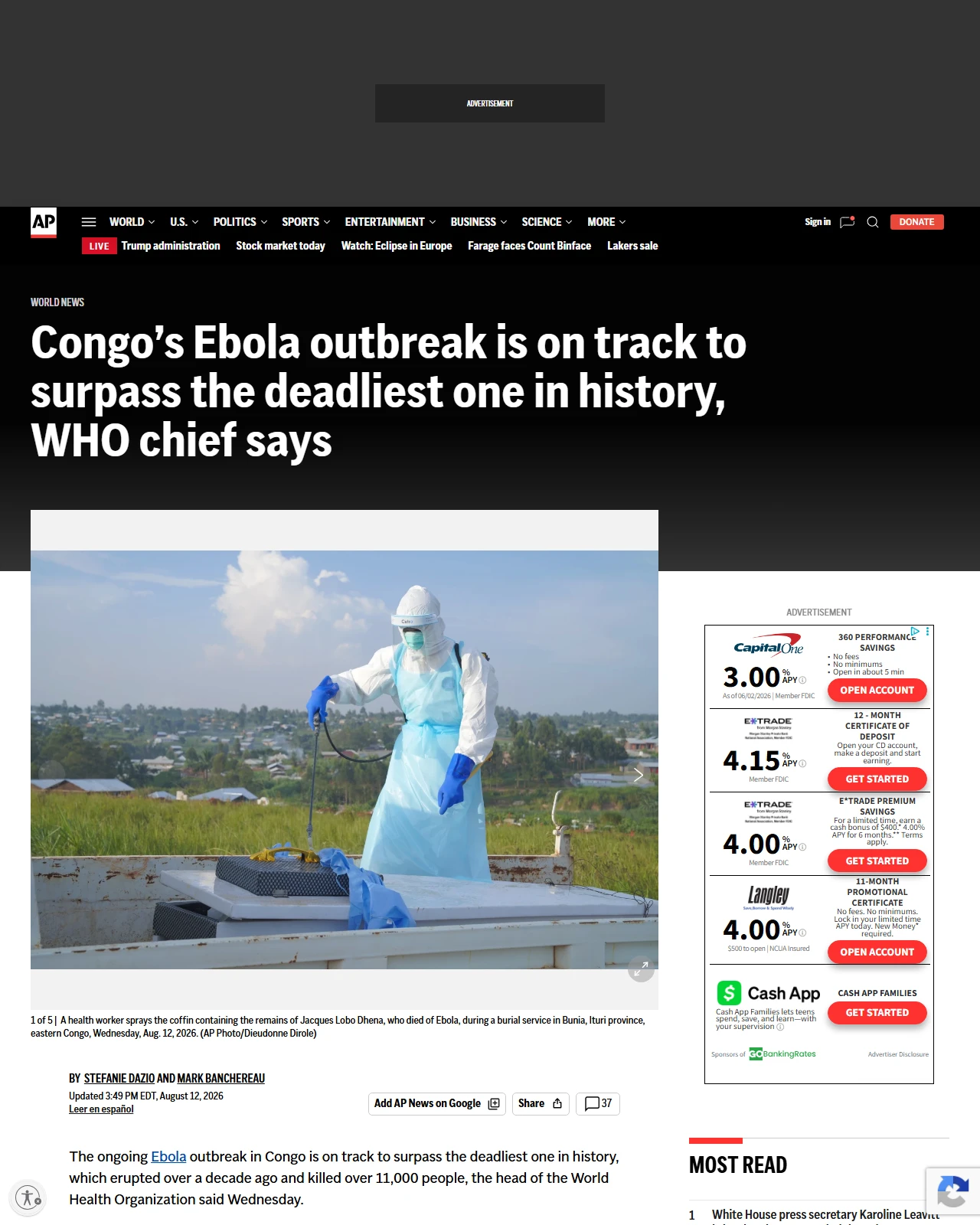 apnews.com as published: Congo’s Ebola outbreak is on track to surpass the deadliest one in history, WHO chief says