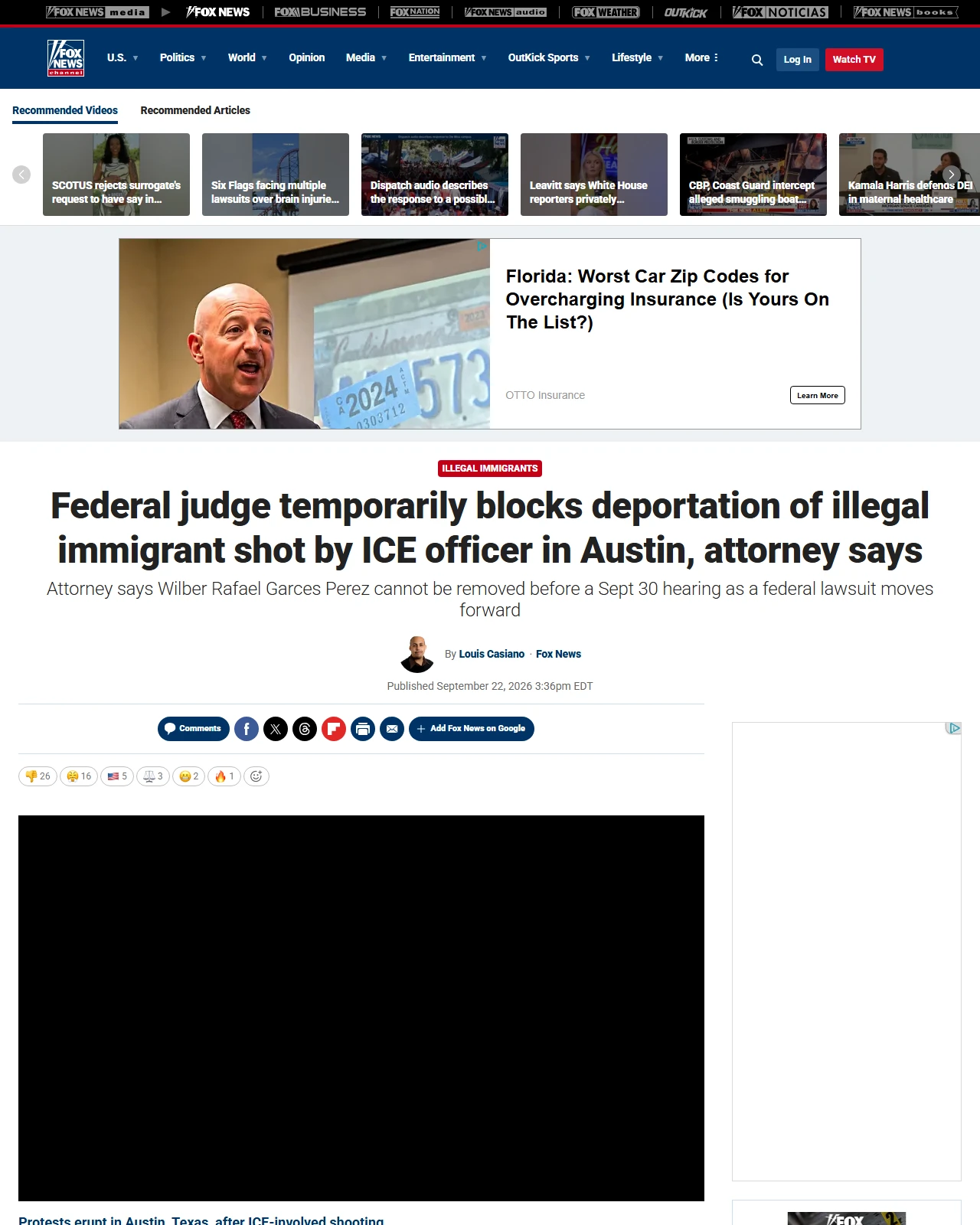 foxnews.com as published: Federal judge temporarily blocks deportation of illegal immigrant shot by ICE officer in Austin, attorney says