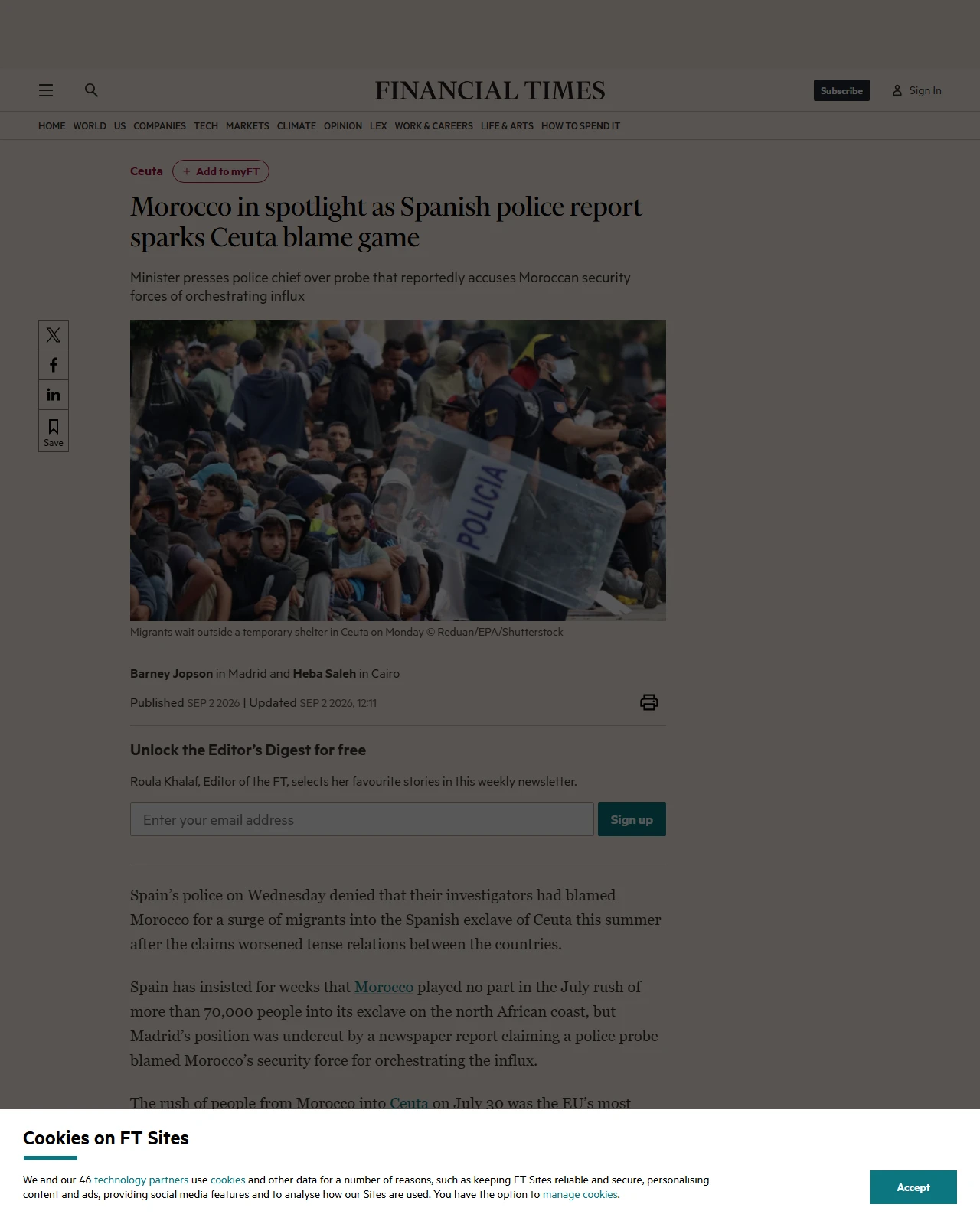 ft.com as published: Morocco in spotlight as Spanish police report sparks Ceuta blame game
