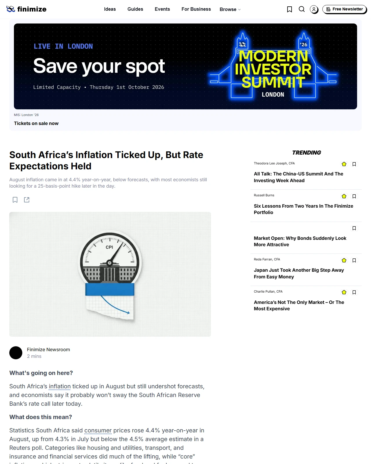 finimize.com as published: South Africa’s Inflation Ticked Up, But Rate Expectations Held