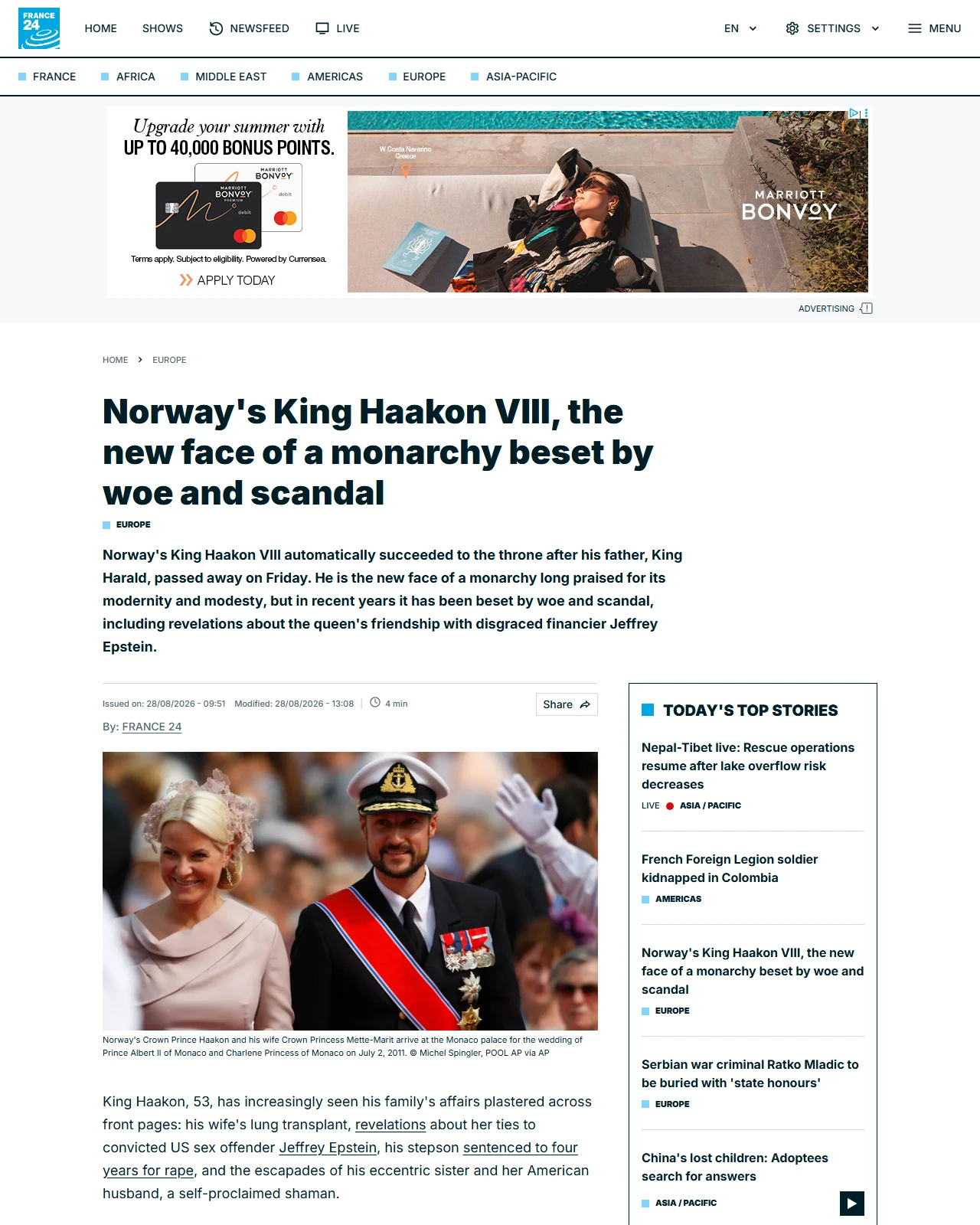 s.france24.com as published: Norway's King Haakon VIII, the new face of a monarchy beset by woe and scandal