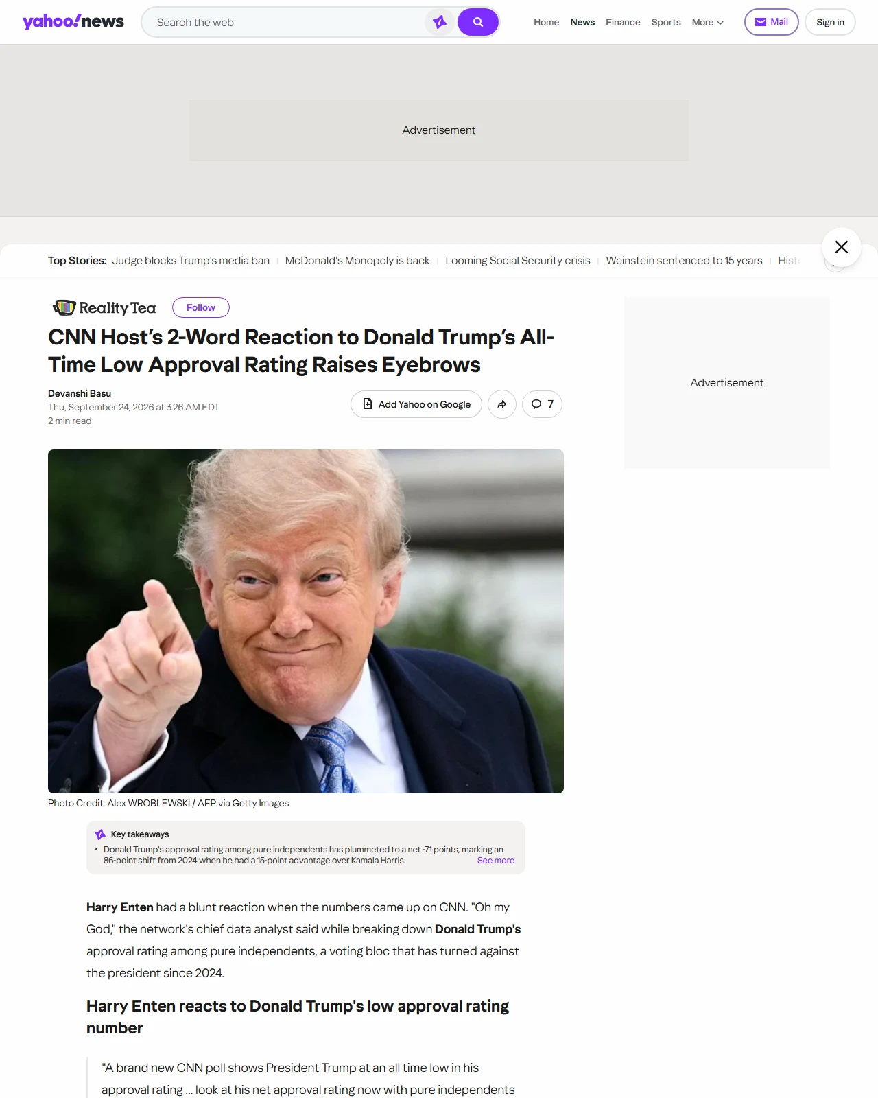 yahoo.com as published: CNN Host’s 2-Word Reaction to Donald Trump’s All-Time Low Approval Rating Raises Eyebrows