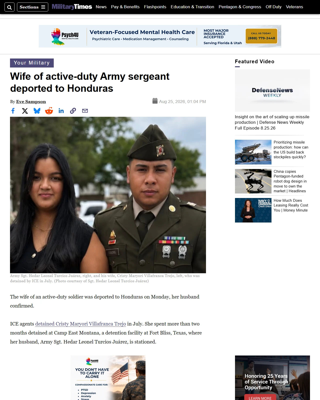 militarytimes.com as published: Wife of active-duty Army sergeant deported to Honduras