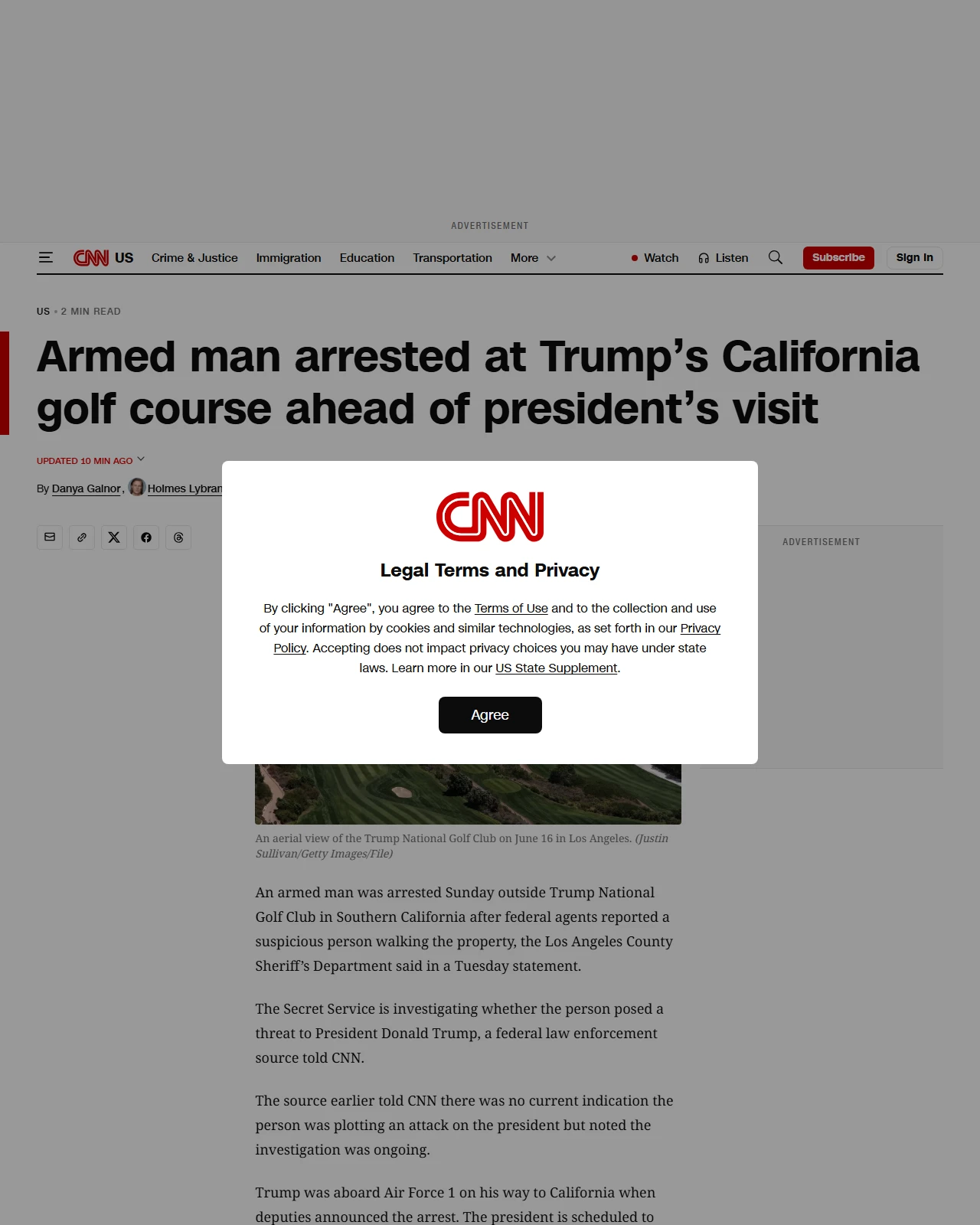 cnn.com as published: Armed man arrested at Trump’s California golf course ahead of president’s visit