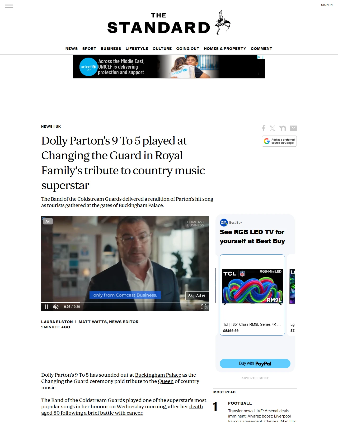 standard.co.uk as published: Dolly Parton’s 9 To 5 played at Changing the Guard in Royal Family's tribute to country music superstar