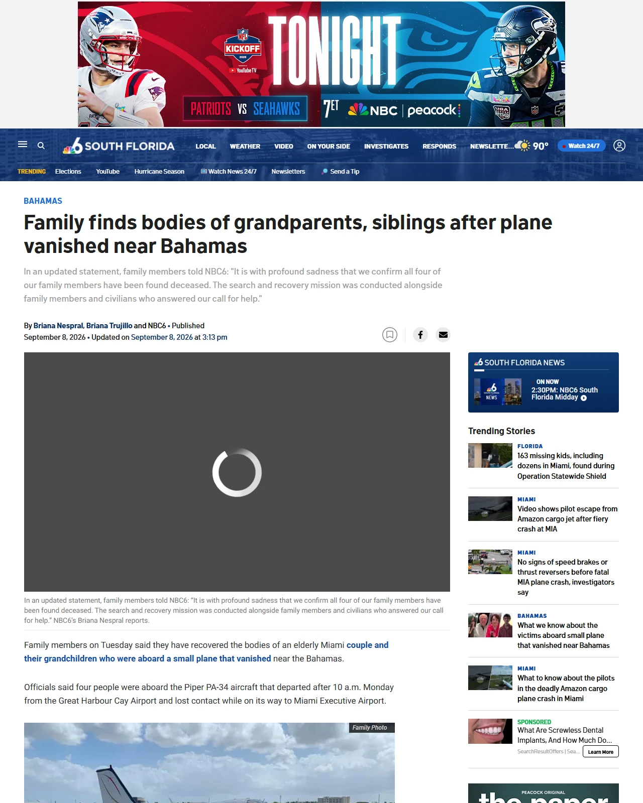 nbcmiami.com as published: Family finds bodies of grandparents, siblings after plane vanished near Bahamas