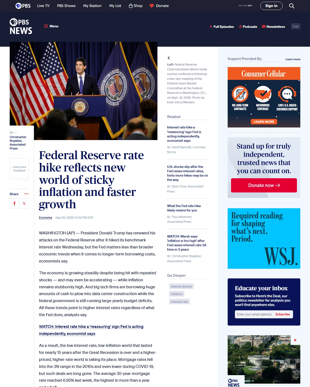 pbs.org as published: Federal Reserve rate hike reflects new world of sticky inflation and faster growth