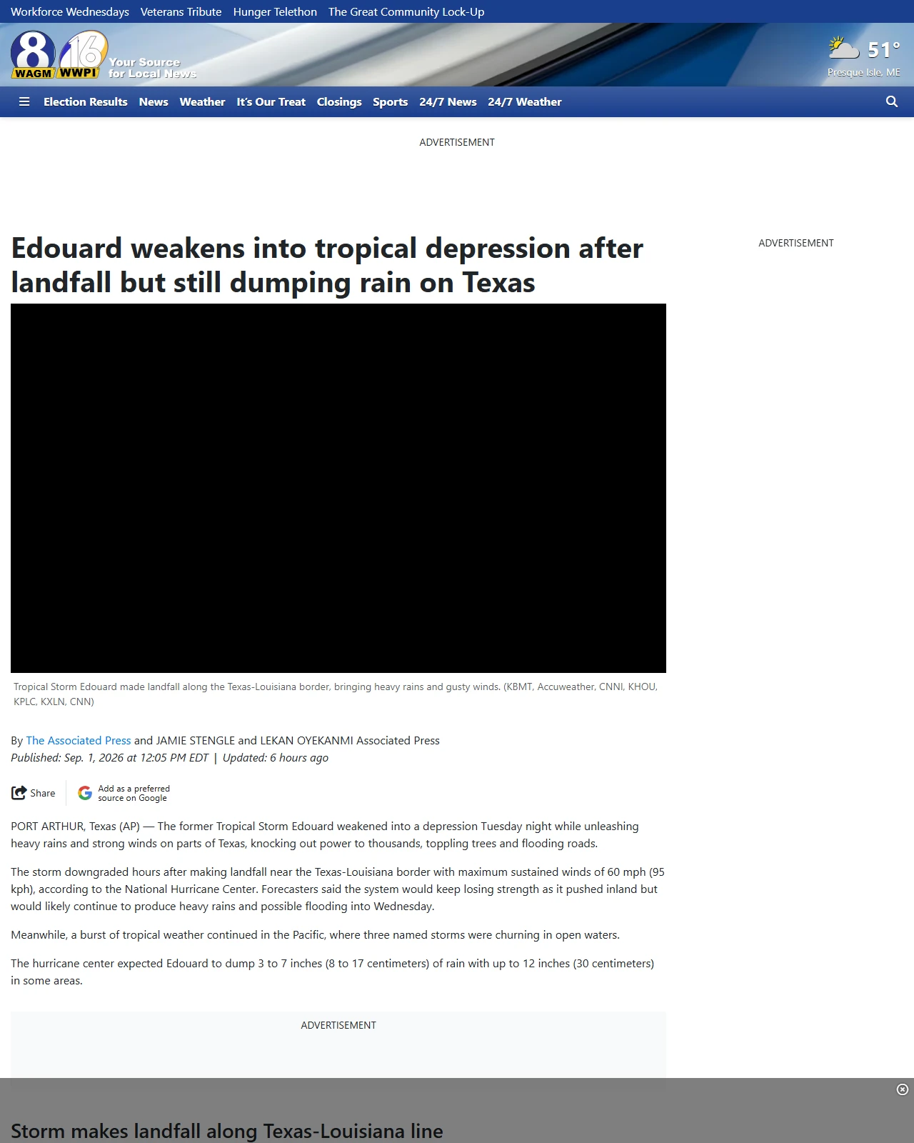 wagmtv.com as published: Tropical Storm Edouard could reach hurricane strength. Here’s when forecasters expect it to make landfall