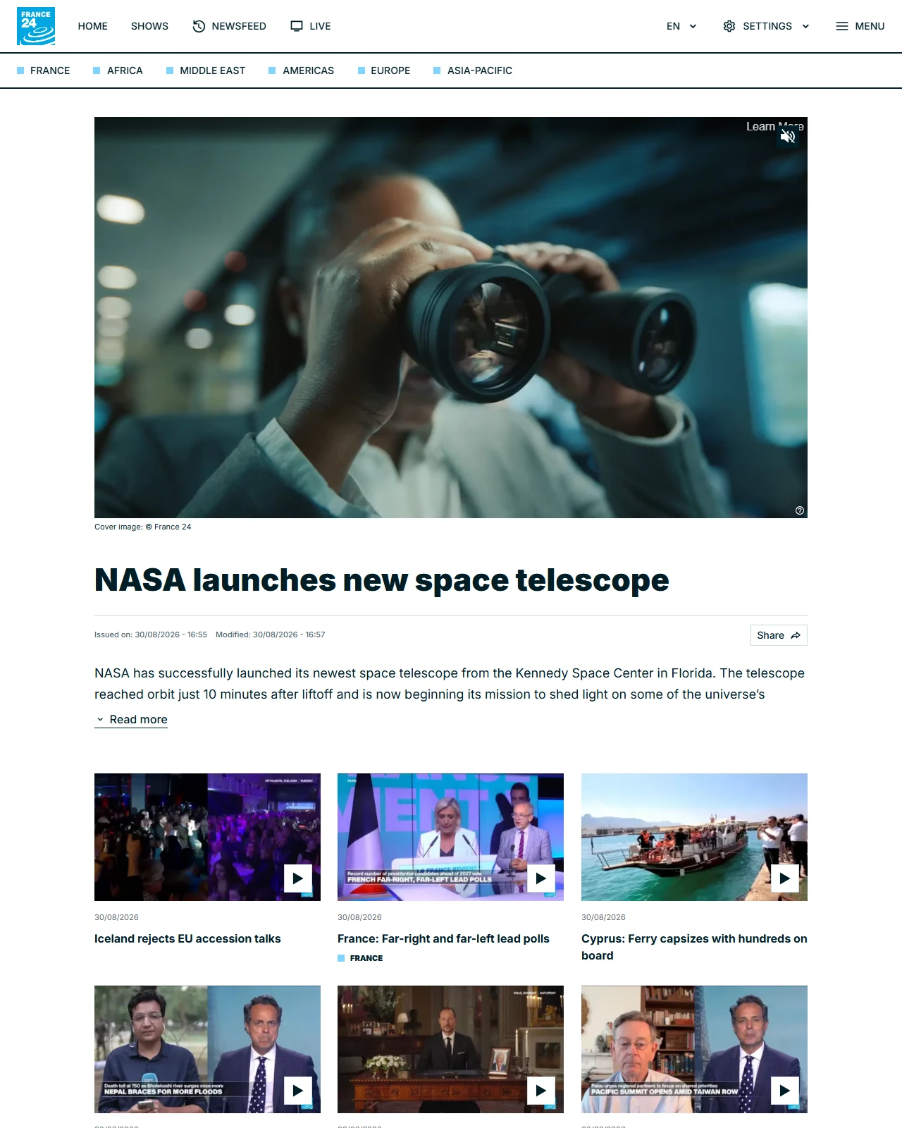 france24.com as published: NASA launches new space telescope