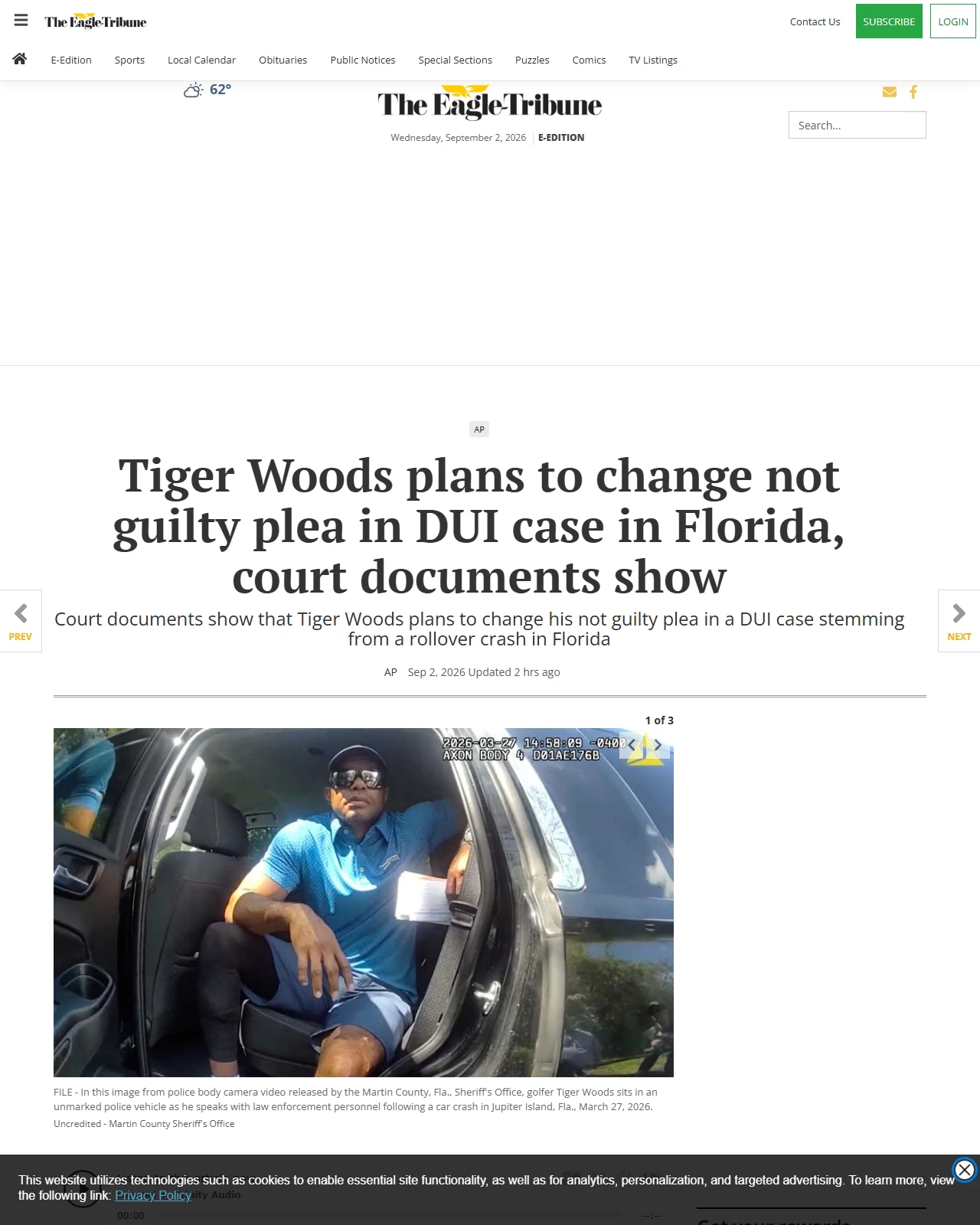 eagletribune.com as published: Court documents show Tiger Woods plans to change not guilty plea in DUI case in Florida - Eagle-Tribune