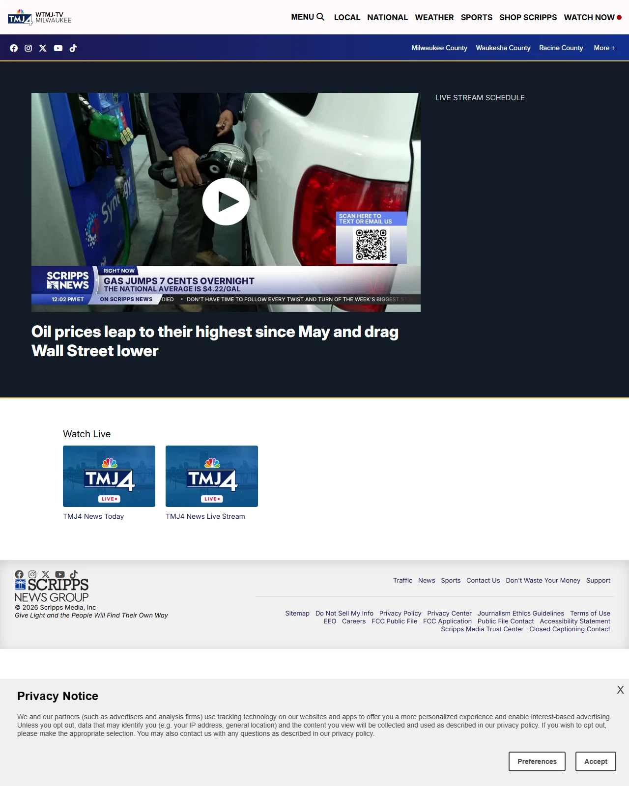 tmj4.com as published: Oil prices leap to their highest since May and drag Wall Street lower