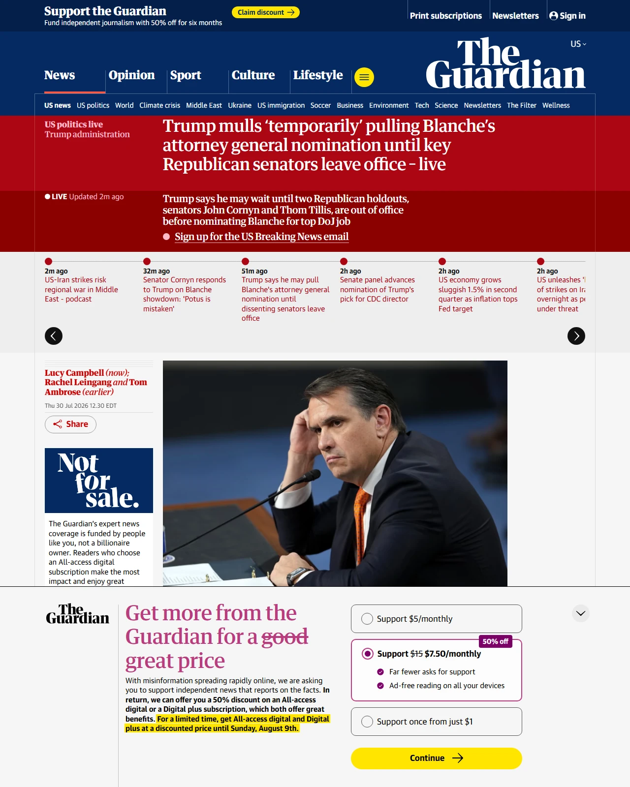 theguardian.com as published: Trump says he may pull Todd Blanche’s nomination for attorney general after key Republicans stall confirmation vote – live