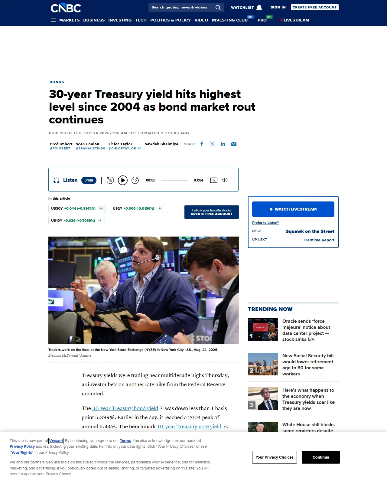 cnbc.com as published: 30-year Treasury yield hits highest level since 2004 as bond market rout continues