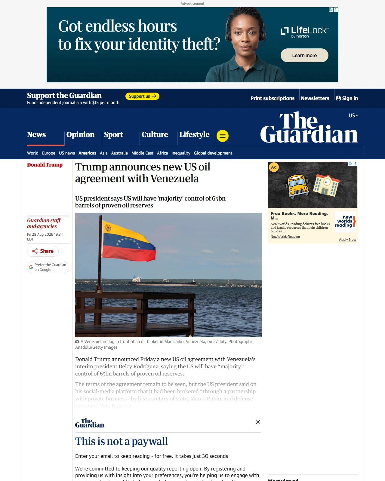 theguardian.com as published: Trump announces new US oil agreement with Venezuela