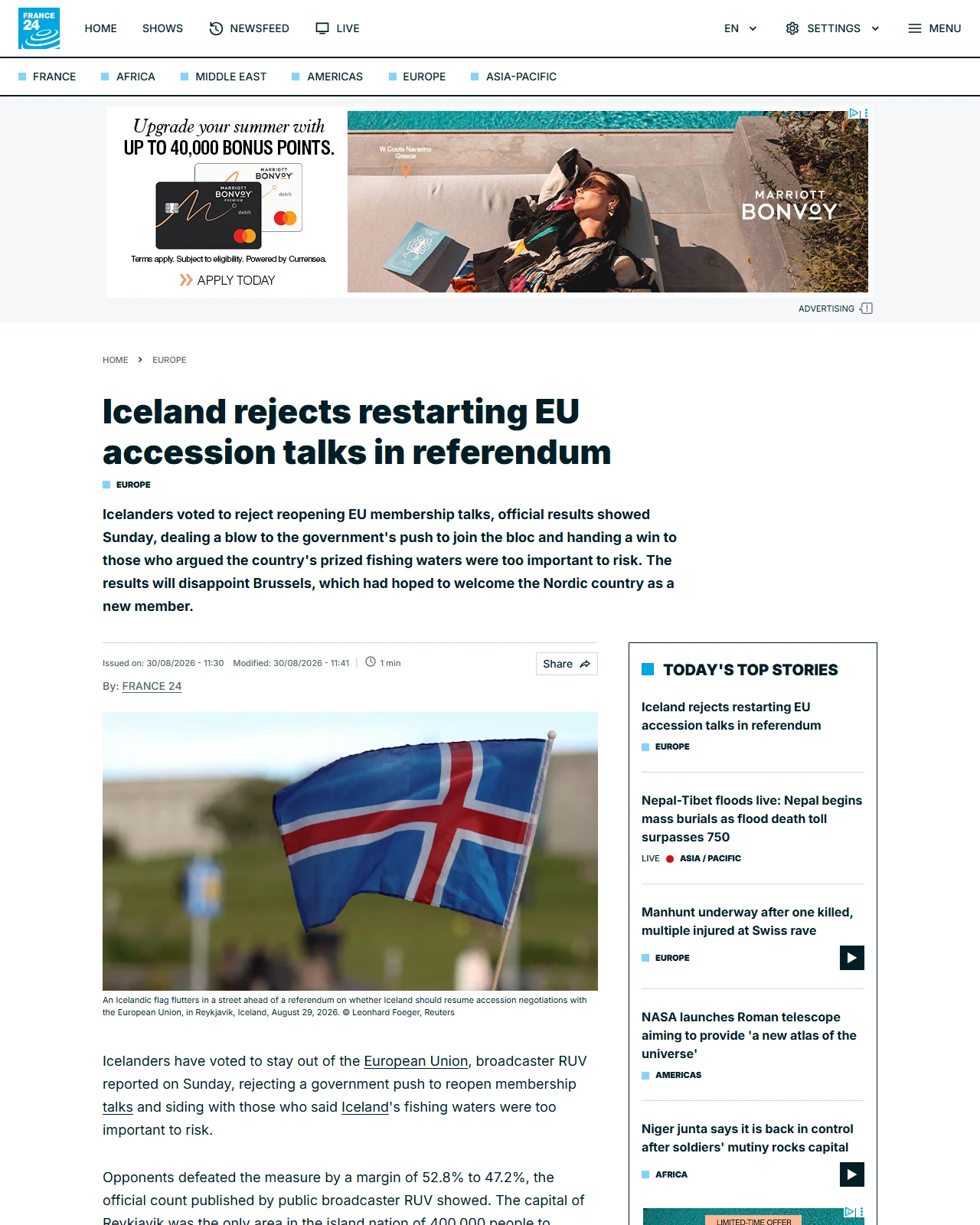 france24.com as published: 🔴 Iceland rejects restarting EU accession talks in referendum
