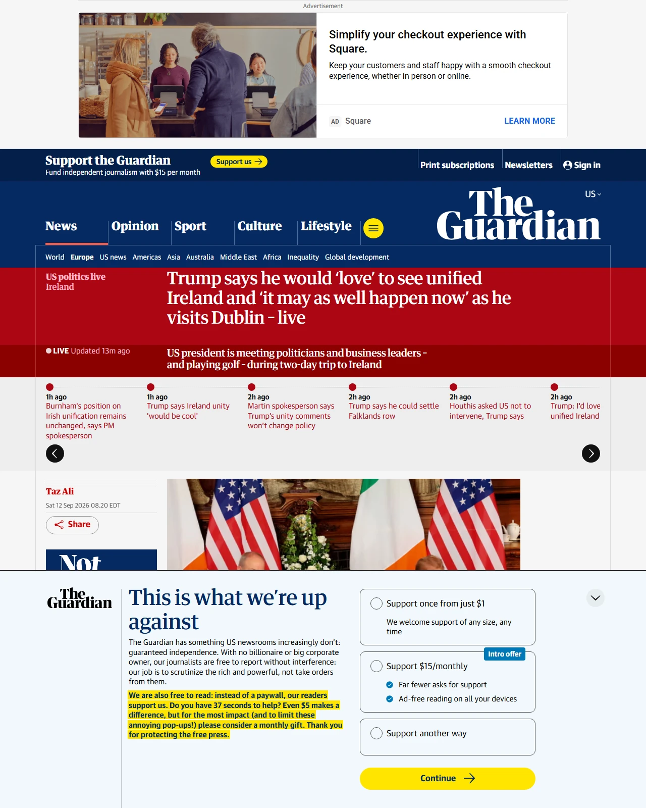 theguardian.com as published: Trump says he would ‘love’ to see unified Ireland and ‘it may as well happen now’ as he visits Dublin – live