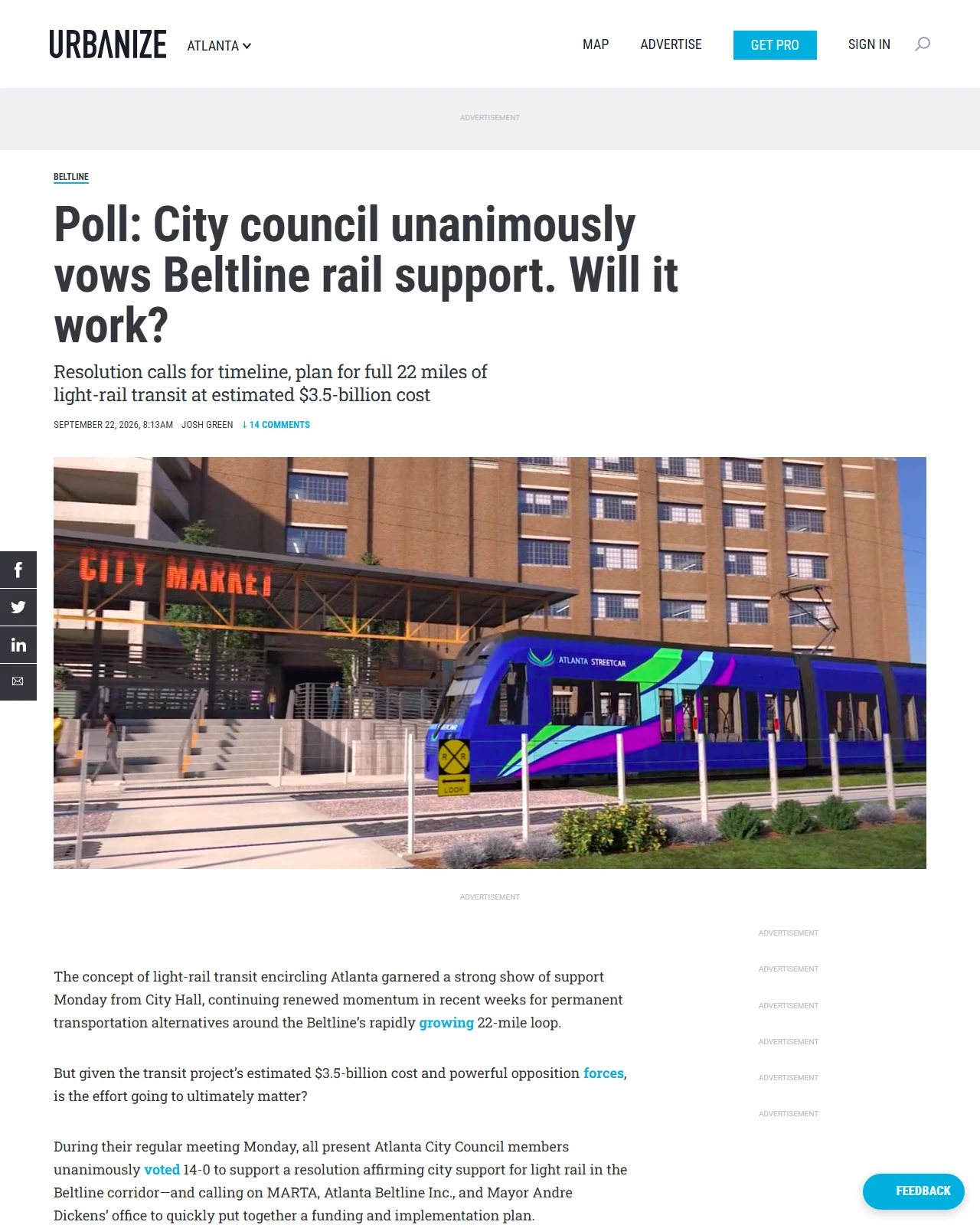 atlanta.urbanize.city as published: Poll: City council unanimously vows Beltline rail support. Will it work?