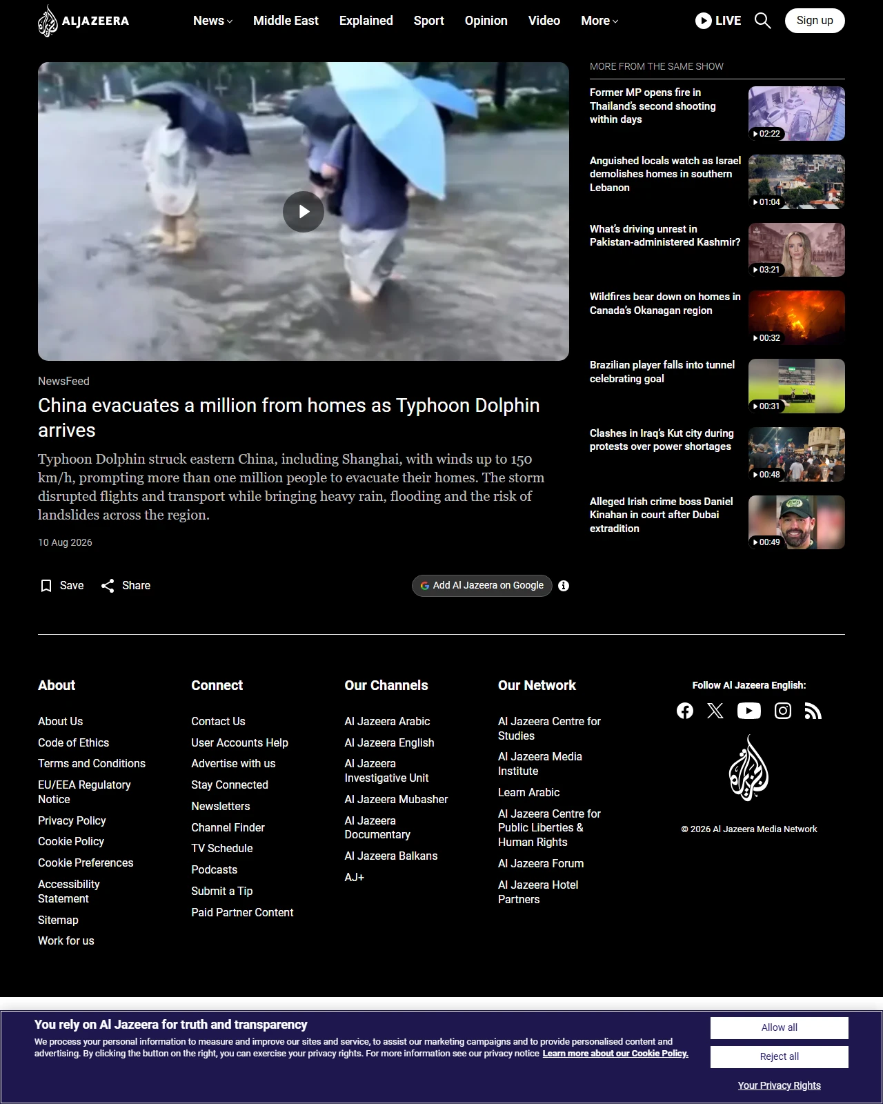 aljazeera.com as published: China evacuates a million from homes as Typhoon Dolphin arrives
