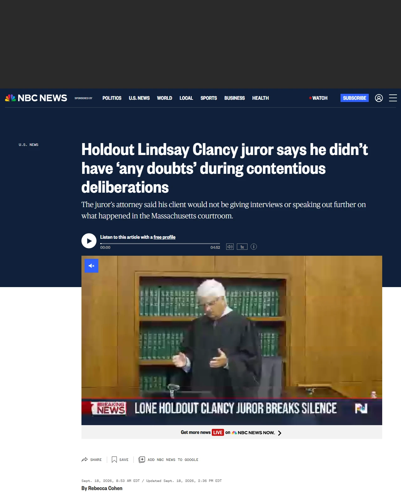 nbcnews.com as published: Holdout Lindsay Clancy juror says he didn’t have ‘any doubts’ during contentious deliberations