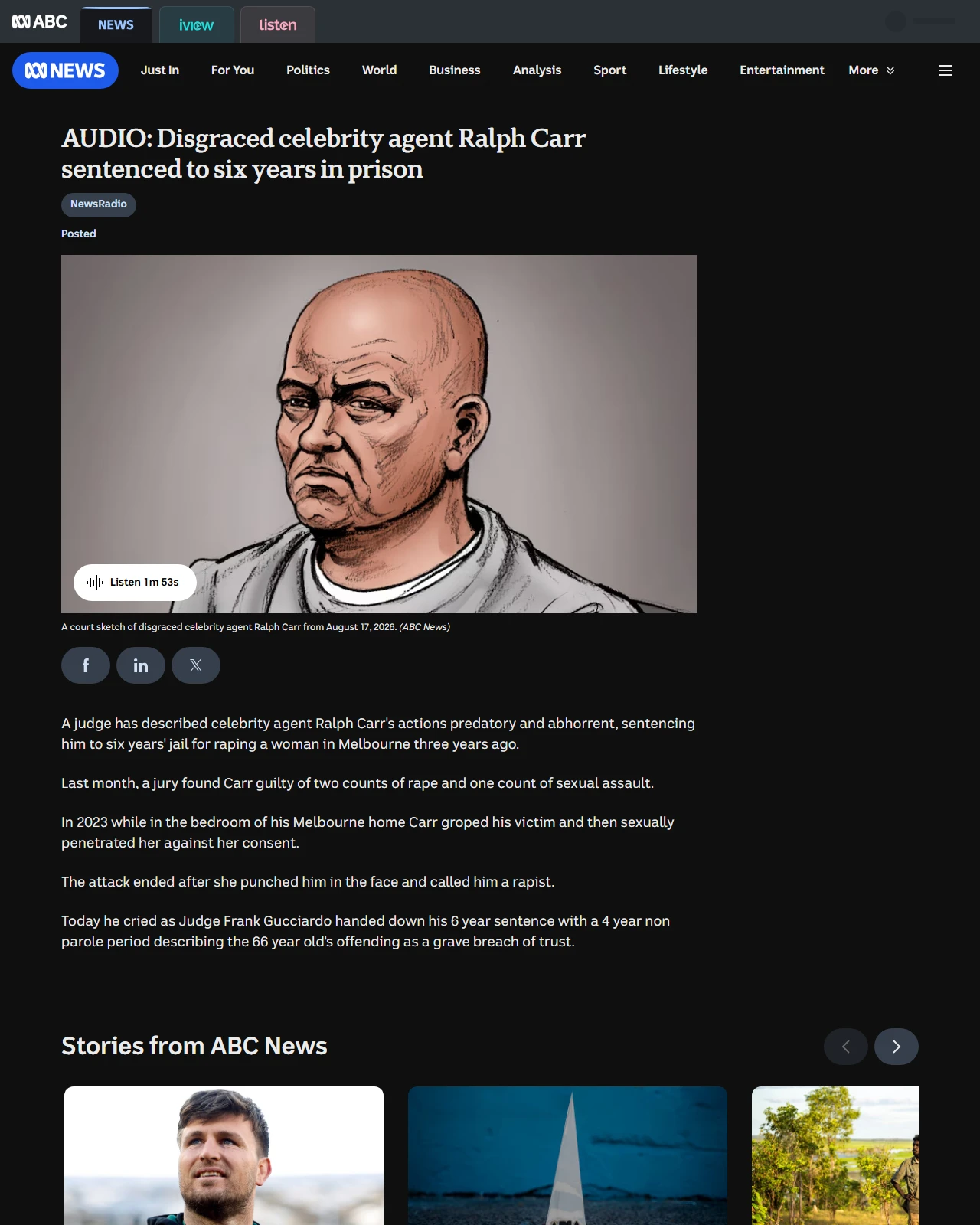 abc.net.au as published: AUDIO: Disgraced celebrity agent Ralph Carr sentenced to six years in prison - ABC News & Headlines – Australian Broadcasting Corporation