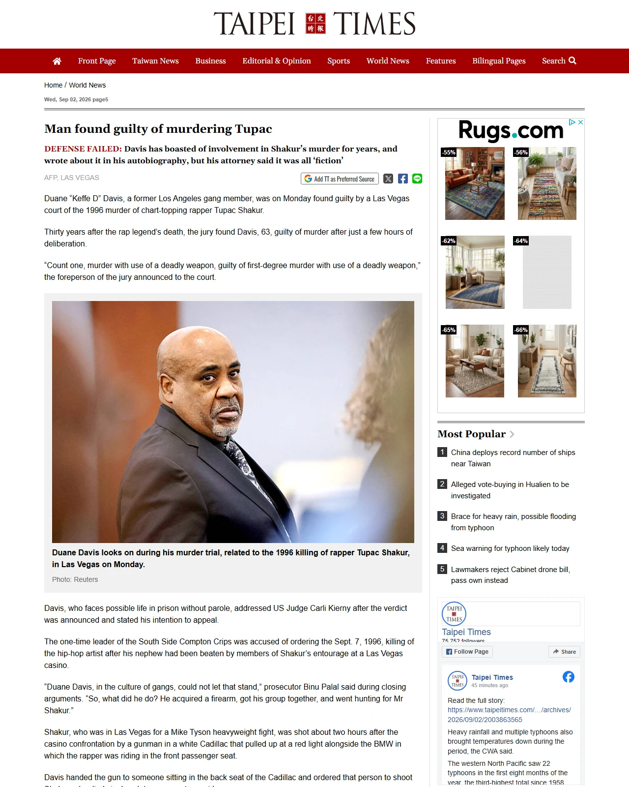 taipeitimes.com as published: Man found guilty of murdering Tupac