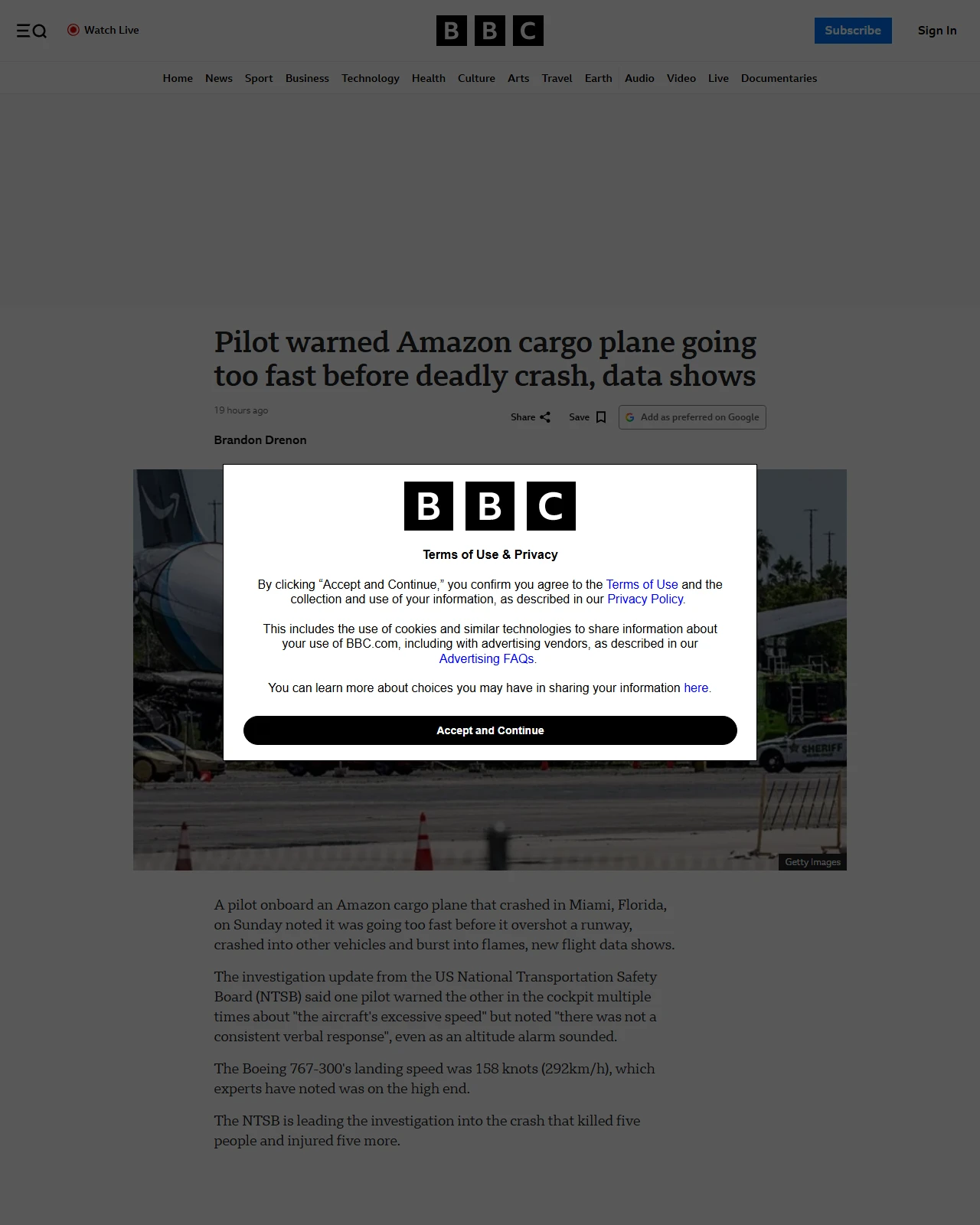 bbc.co.uk as published: Pilot warned Amazon cargo plane going too fast before deadly crash, data shows