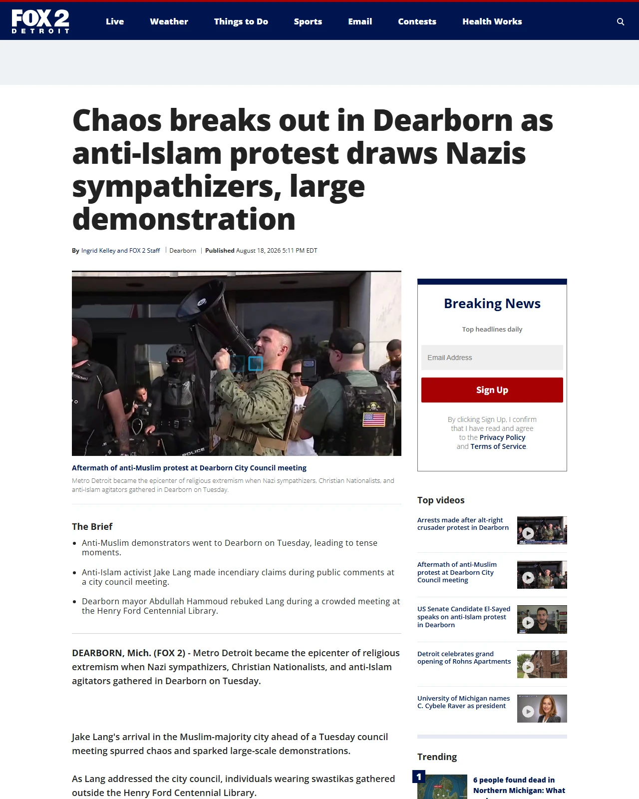 fox2detroit.com as published: Aftermath of anti-Muslim protest at Dearborn City Council meeting